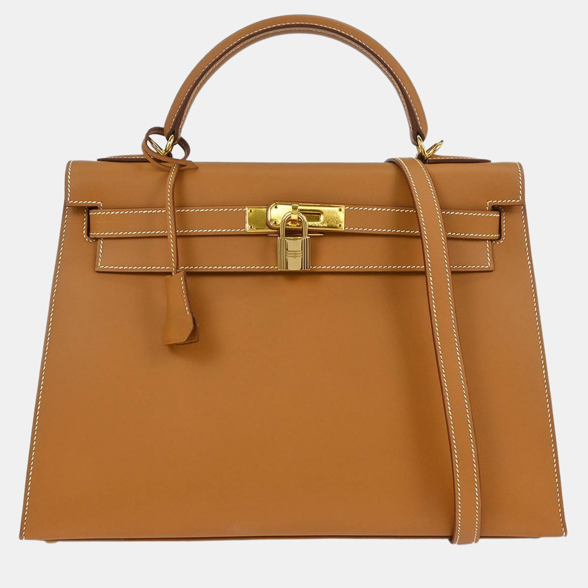 Pre-owned Hermes Natural Vache Kelly 32 Sellier Handbag In Brown