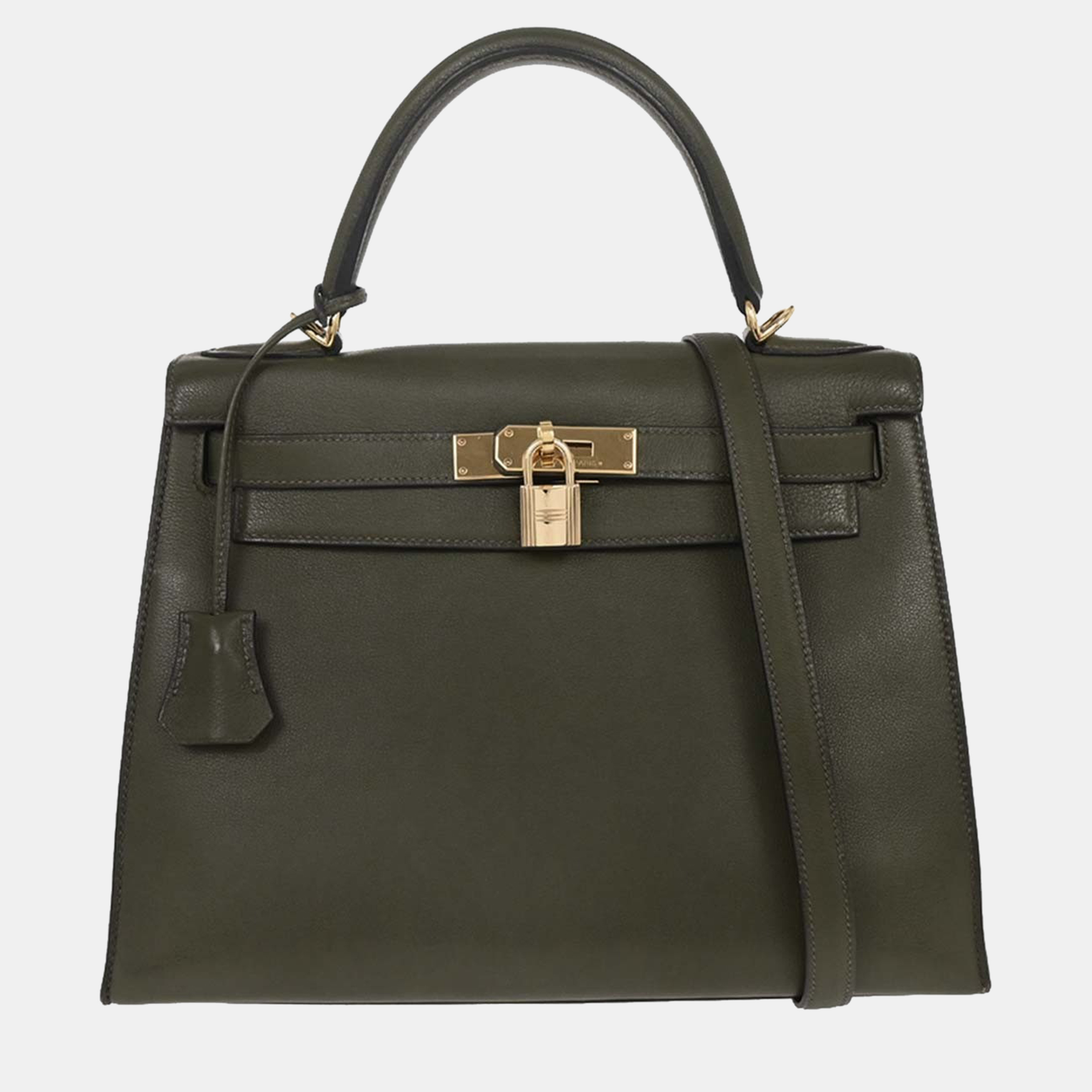 

Hermes Green Evergrain Kelly 28 Sellier 2way Handbag