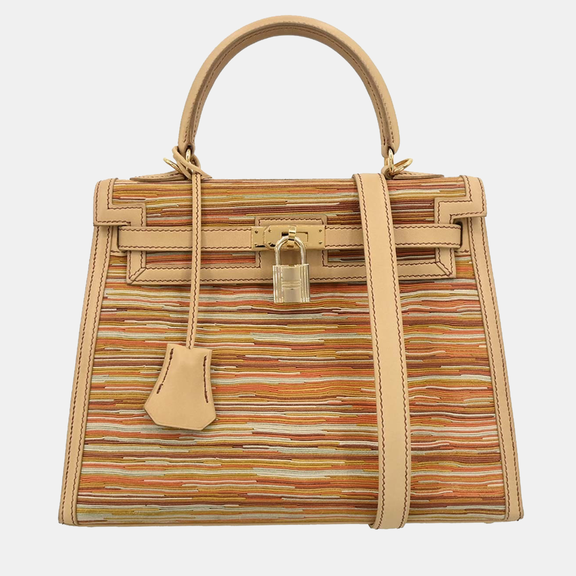 

Hermes Beige Vibrato Box Calf Kelly 25 Sellier 2way Handbag, Multicolor