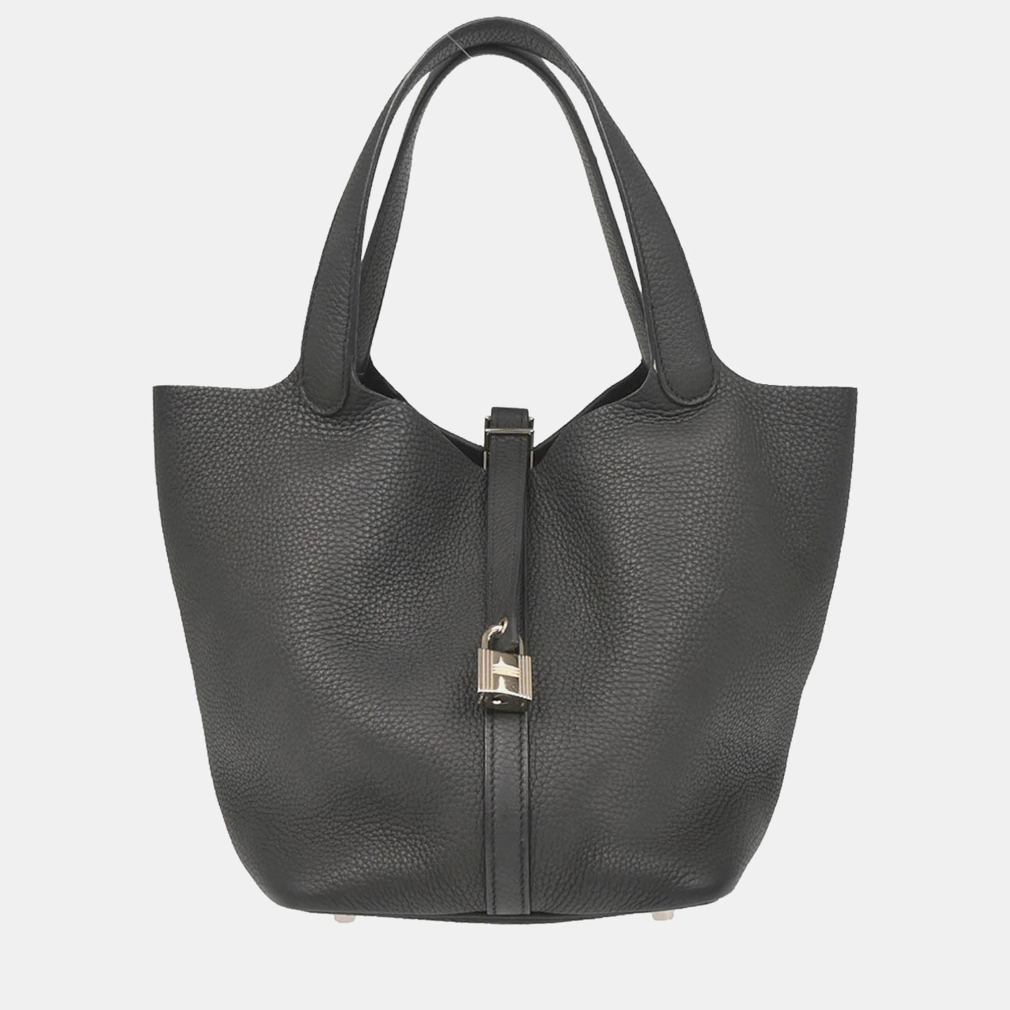 

Hermes Black Taurillon Clemence Picotin Lock  Handbag