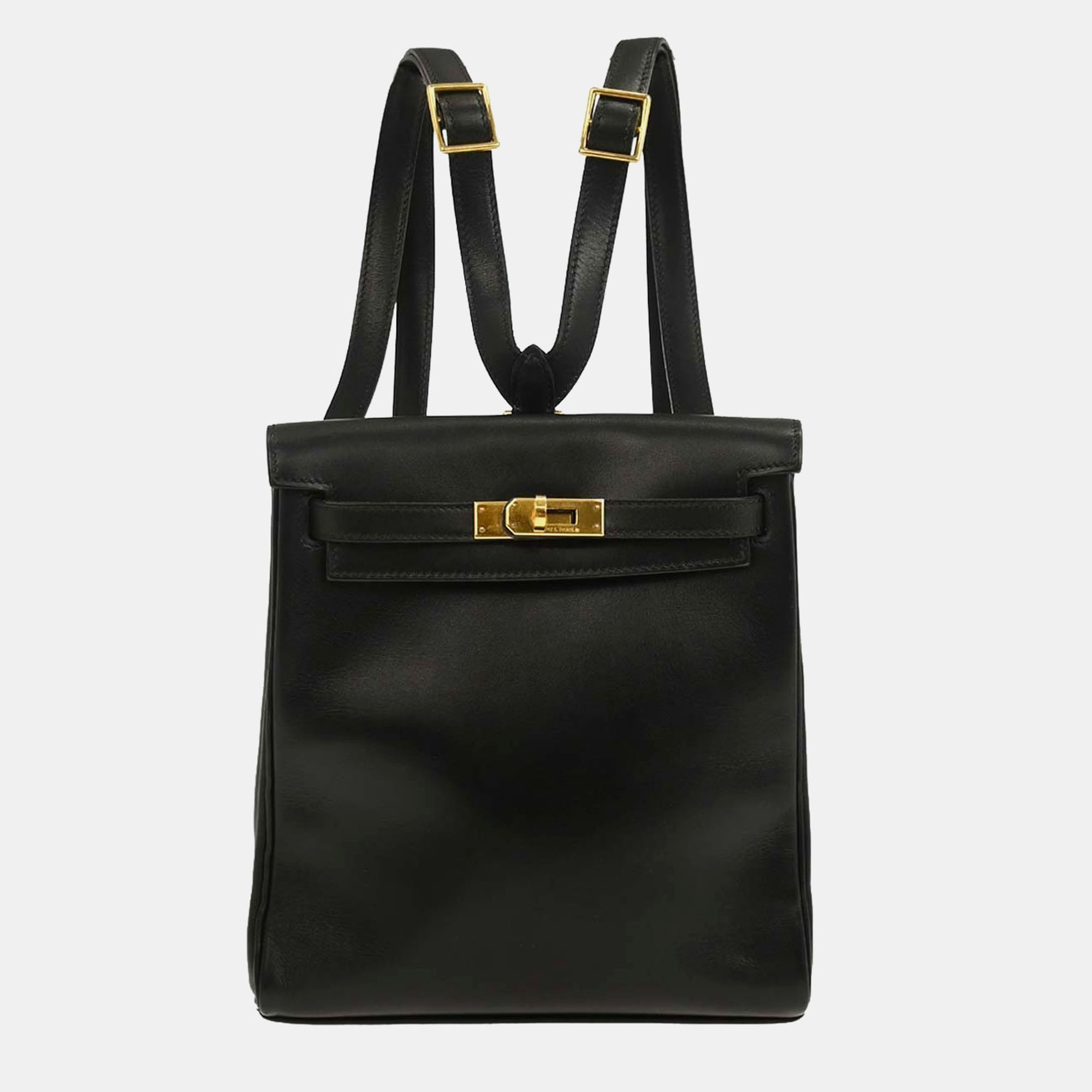 Pre-owned Hermes Black Box Calf Kelly A Dos Pm Backpack