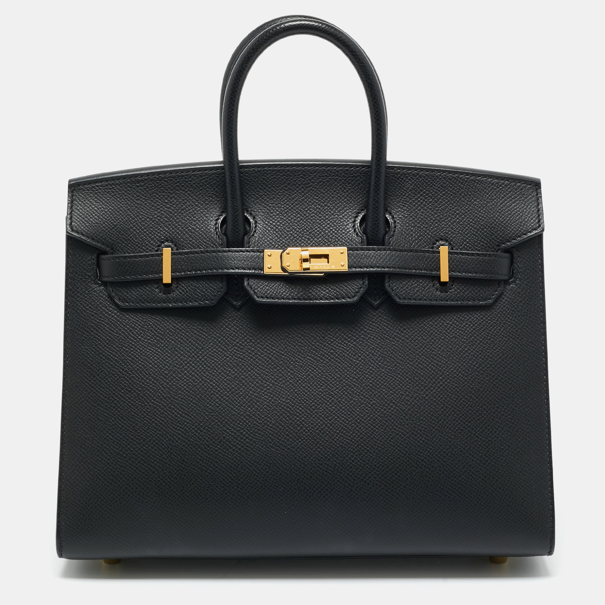 

Hermes Noir Epsom Leather Gold Finish Birkin Sellier 25 Bag, Black