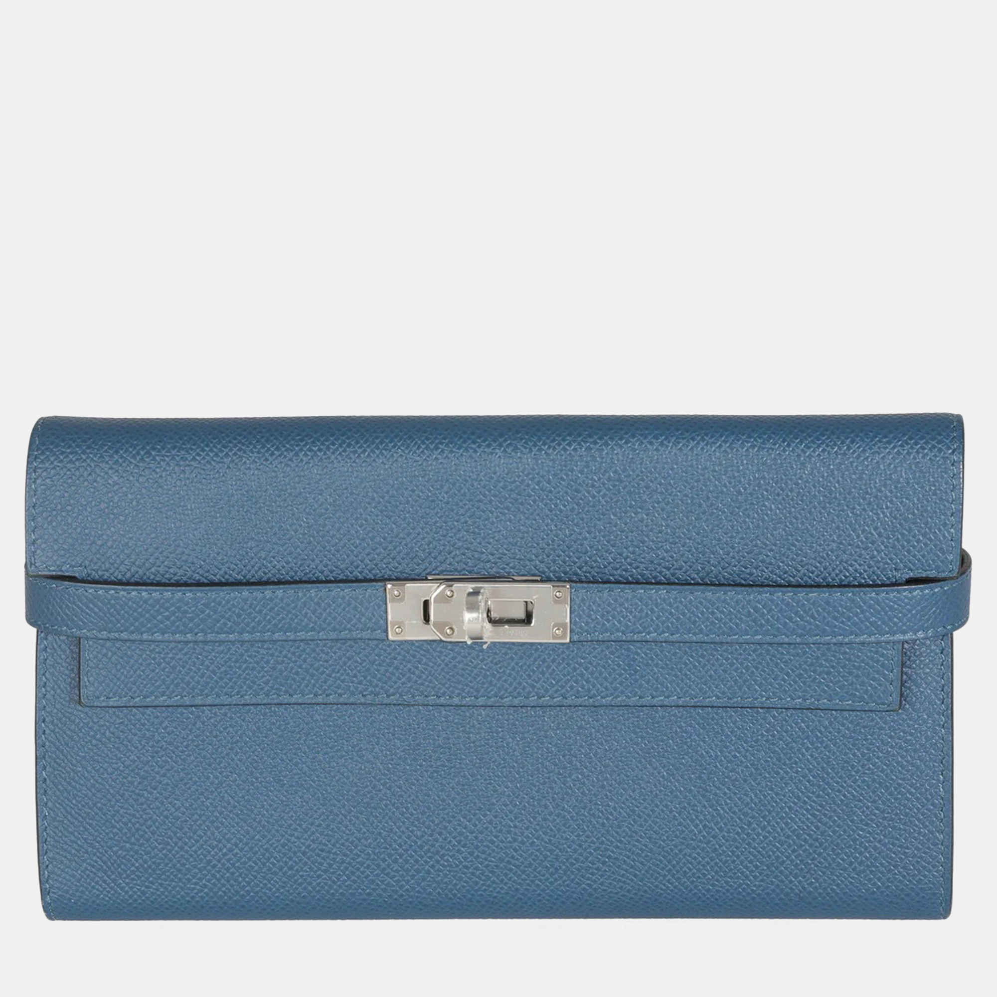 

Hermes Kelly Deep Bleu Vert Bosphore Verso Epsom Wallet PHW, Blue