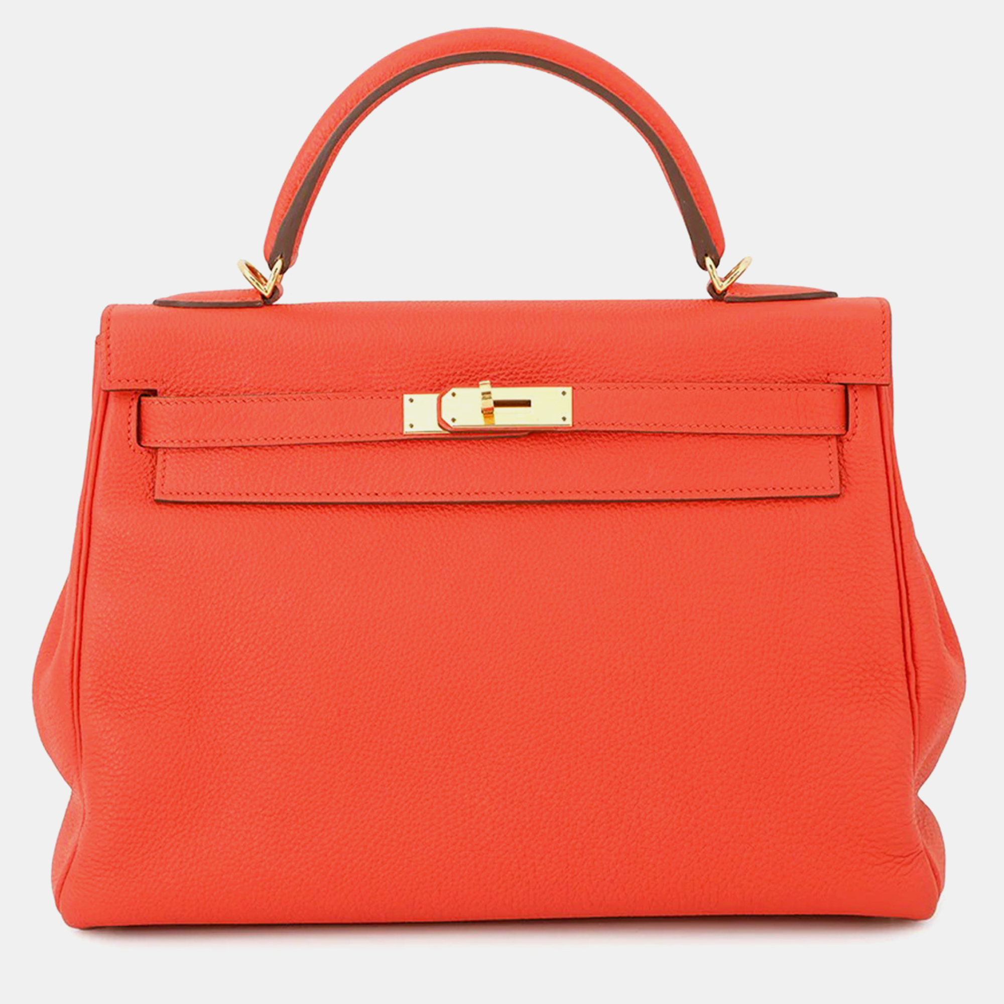 

Hermes Kelly 32 Orange Poppy Taurillon Clemence Bag