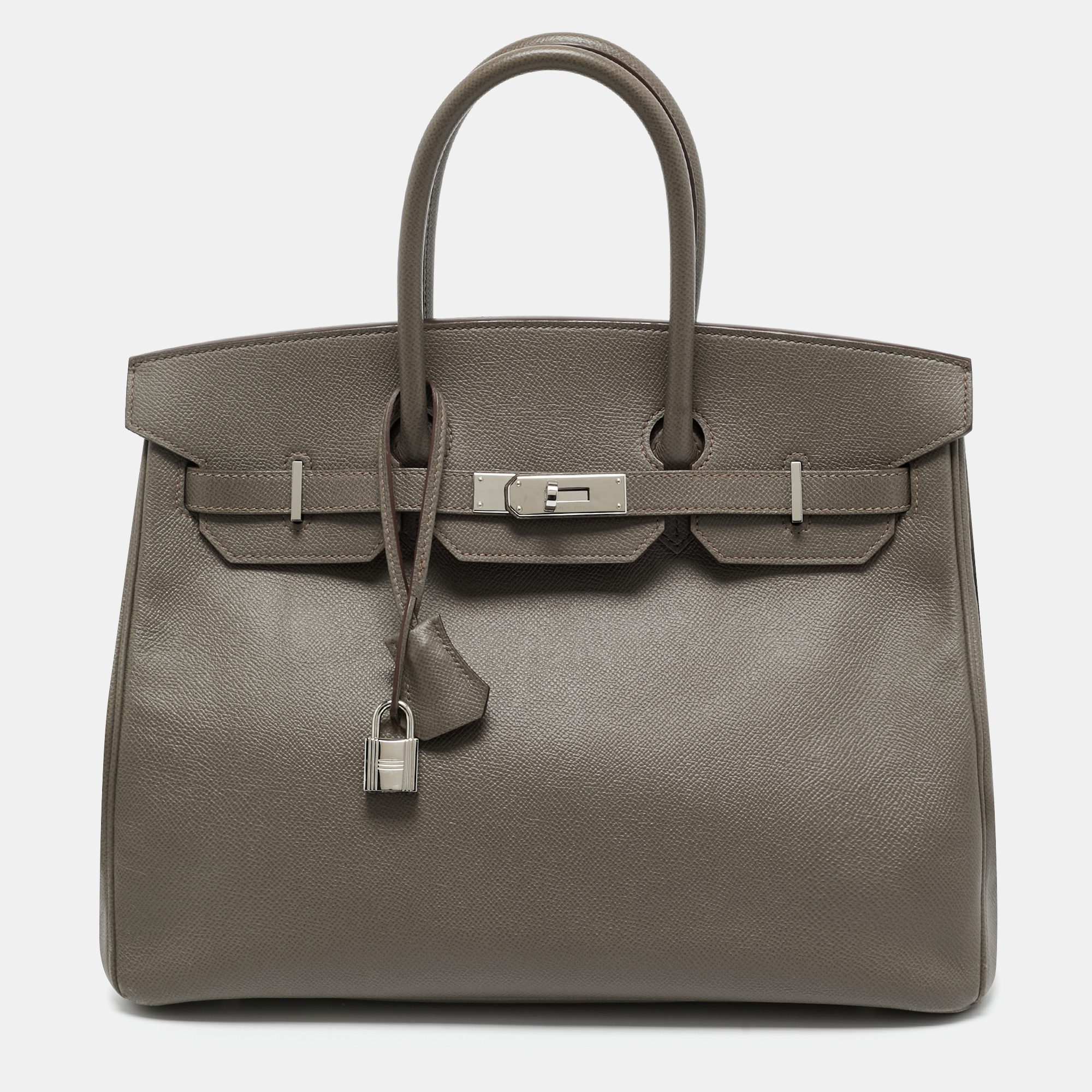 Pre-owned Hermes Etain Epsom Leather Palladium Finish Birkin 35 Bag In Gray