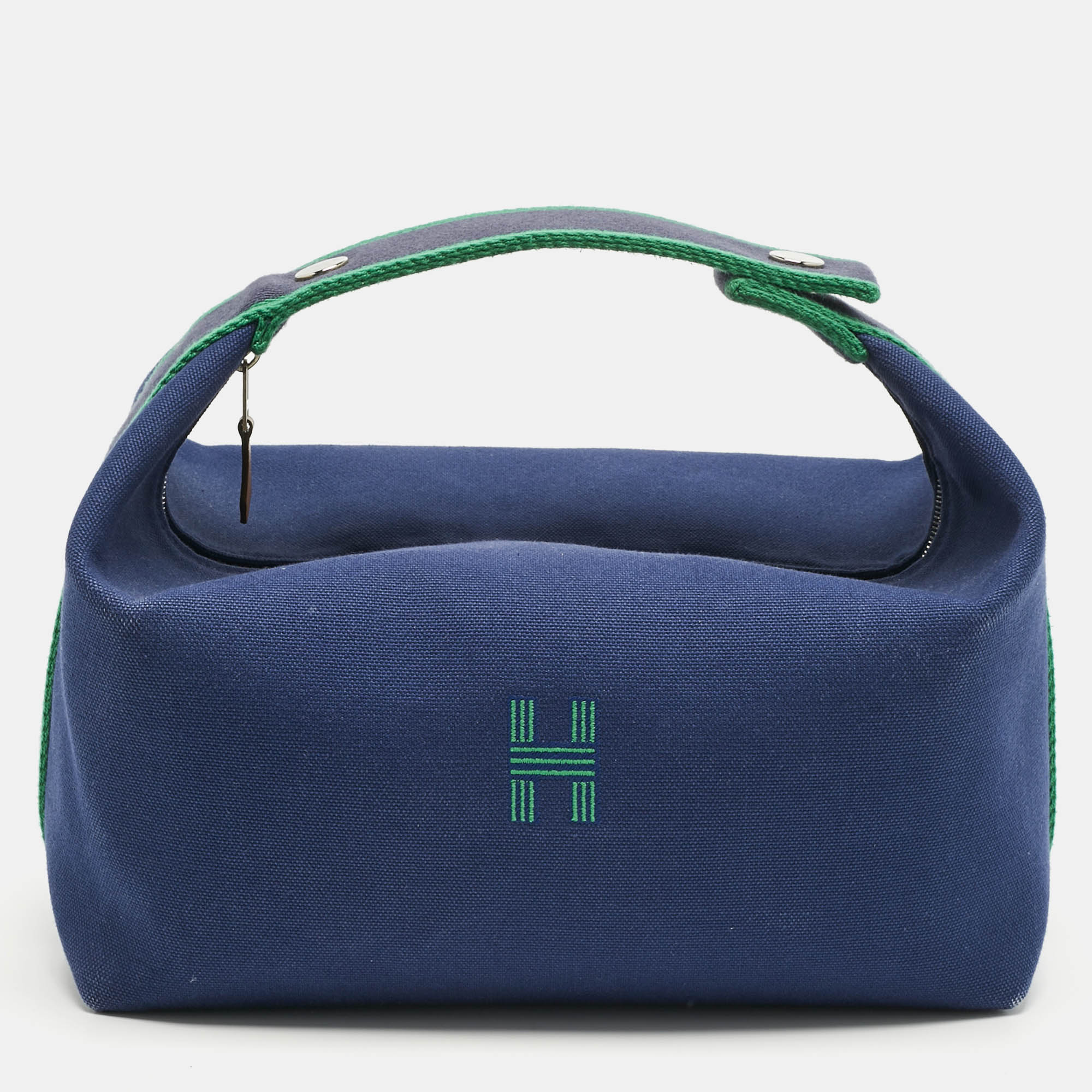 Pre-owned Hermes Marine Canvas Large Bride-a-brac Pouch In Blue