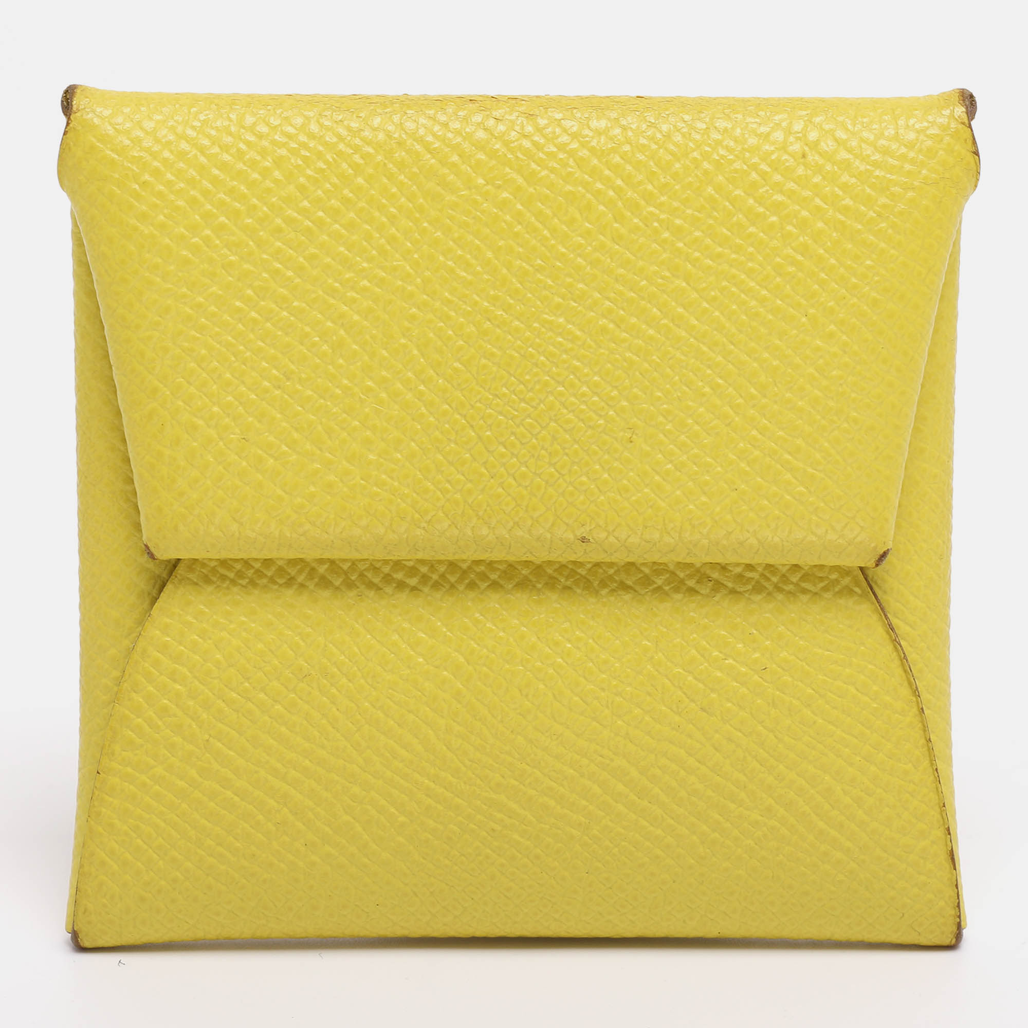 Pre-owned Hermes Kiwi Epsom Leather Bastia Coin Purse In Yellow