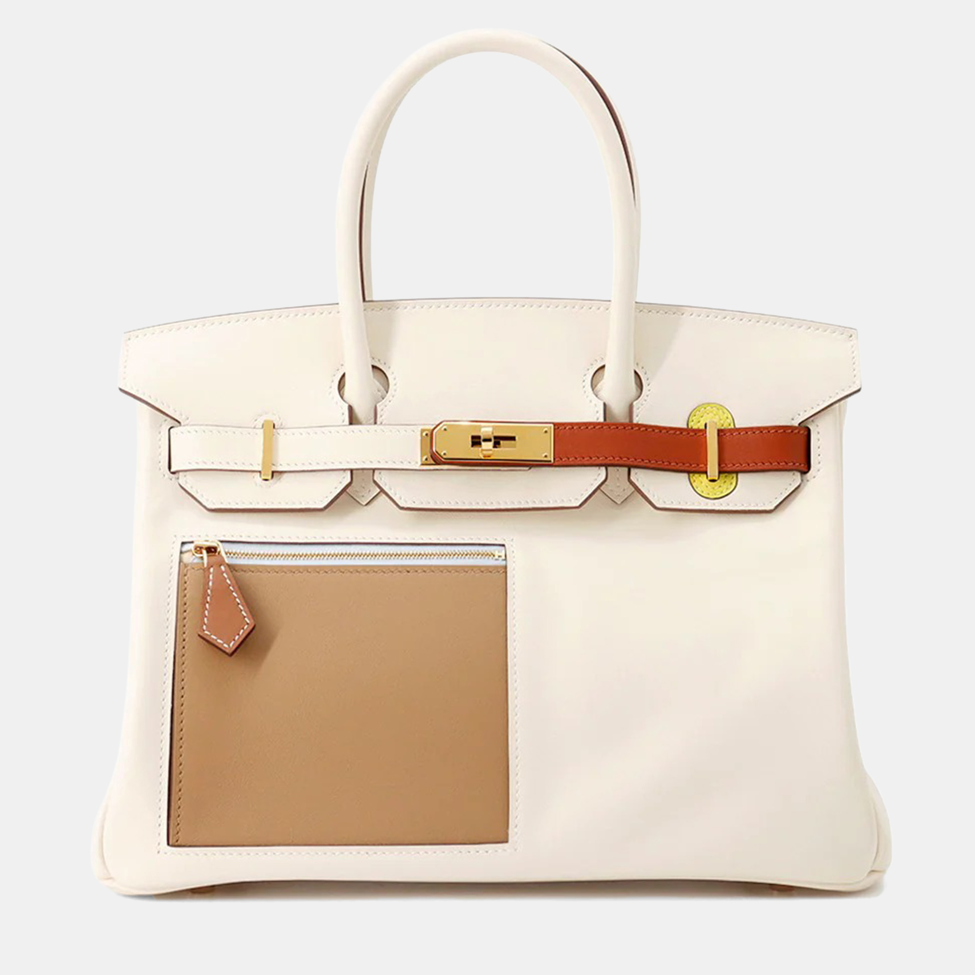 

Hermes Birkin Colormatic 30 Nata/Cuivre/Lime/Mauve Sylvestre/Blue Brume/Chai Swift Leather Bag, Multicolor