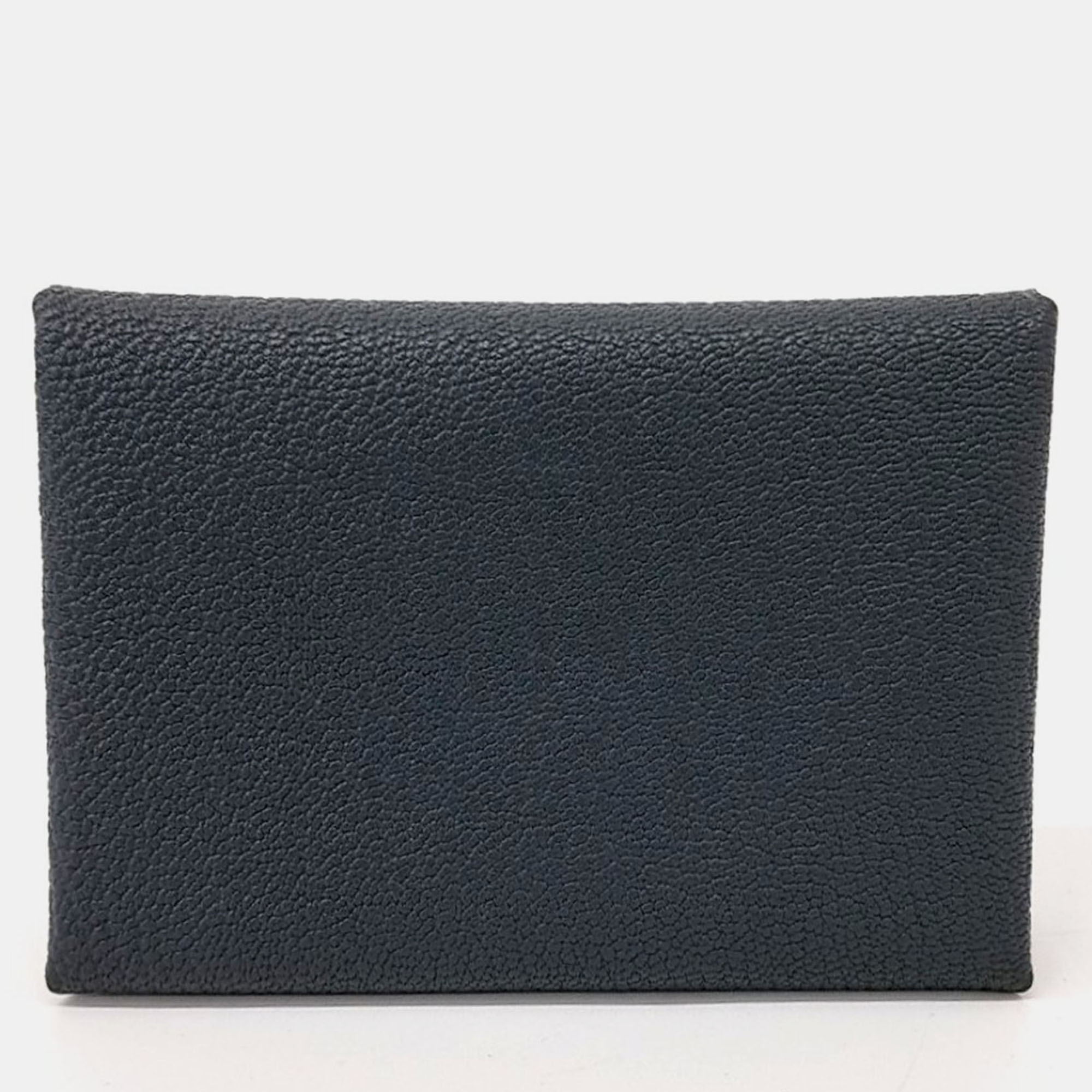 Pre-owned Hermes Black Leather Calvi Duo Card Holder