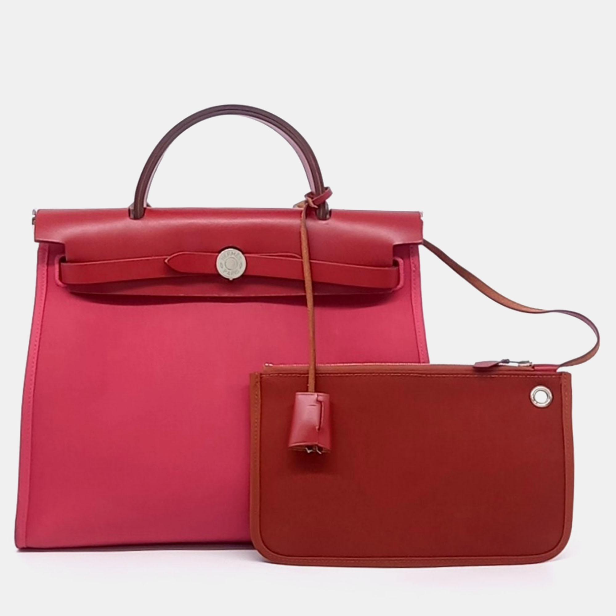 

Hermes Pink Red Fabric New Zip Herbag Small