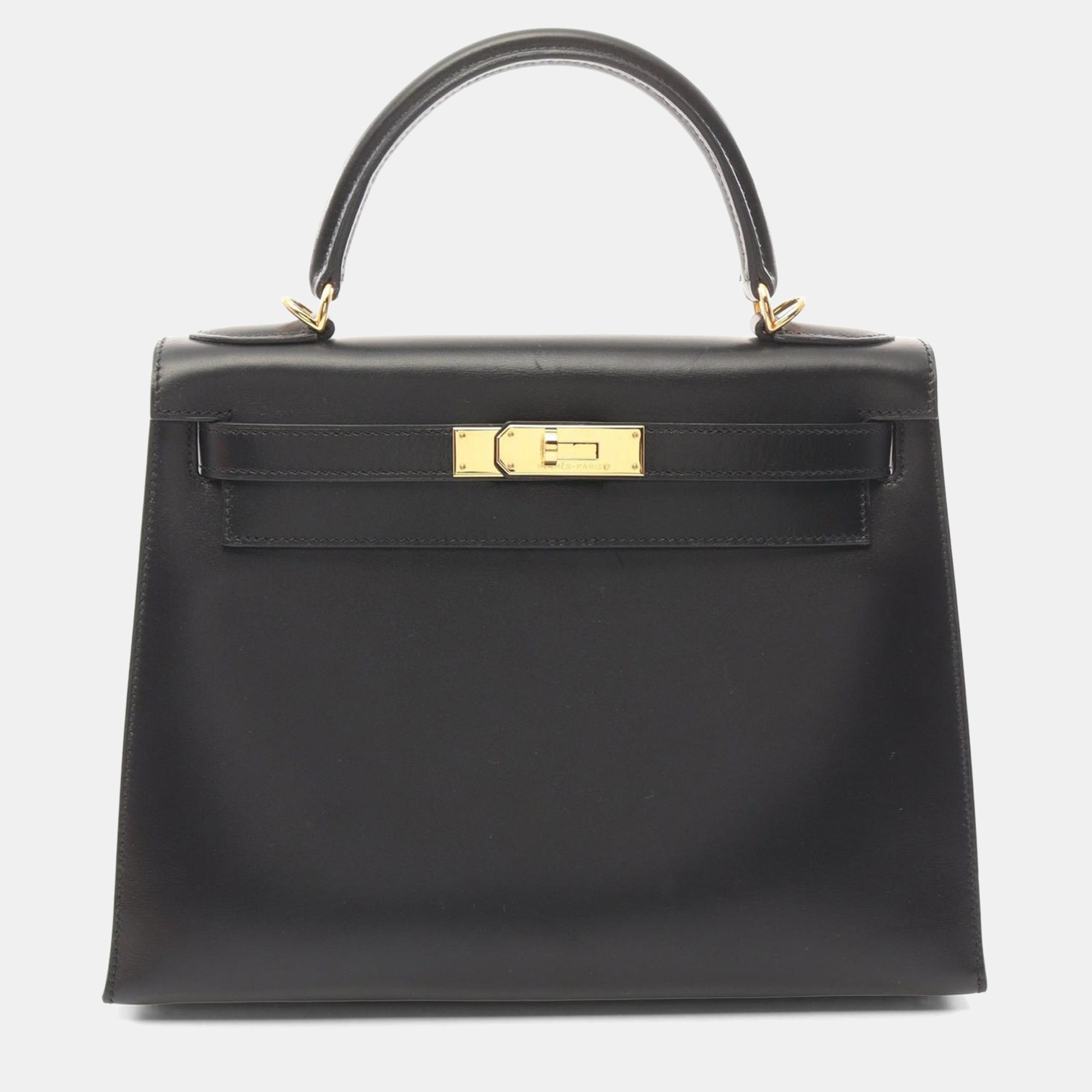 

Hermes Kelly 28 Black Box Calf Leather Top Handle Bag