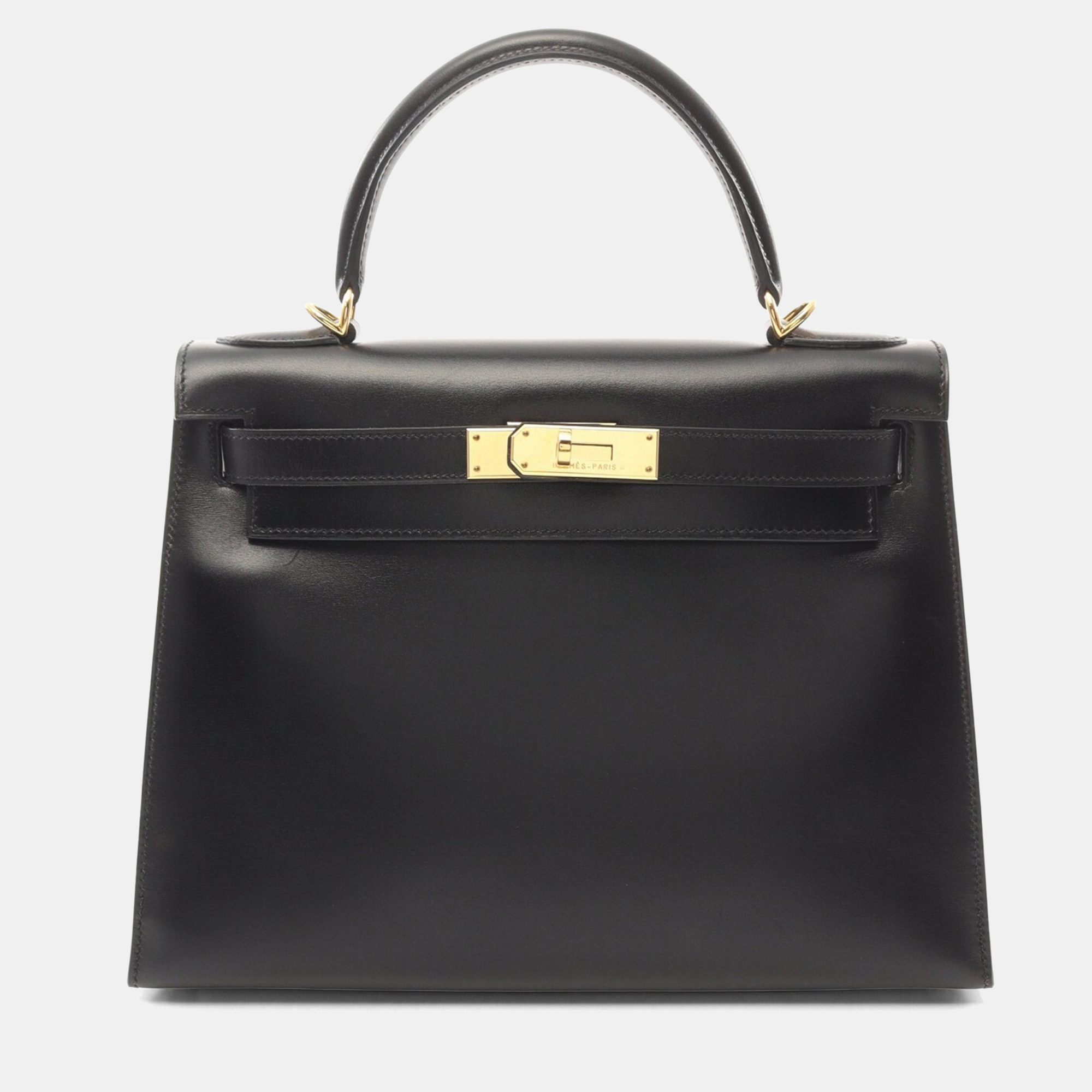

Hermes Kelly 28 Black Box Calf Leather Top Handle Bag