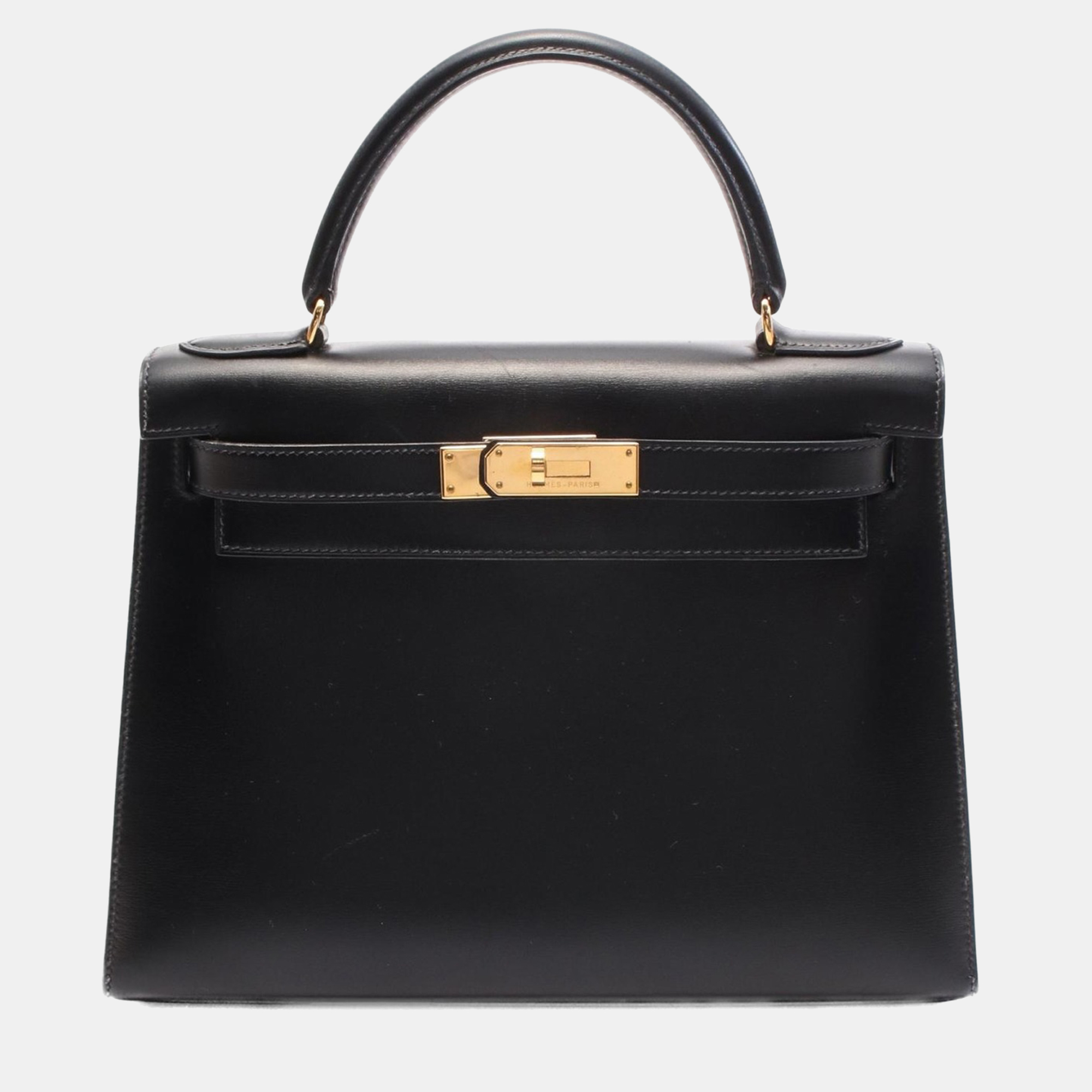 

Hermes Kelly 28 Black Box Calf Leather Top Handle Bag