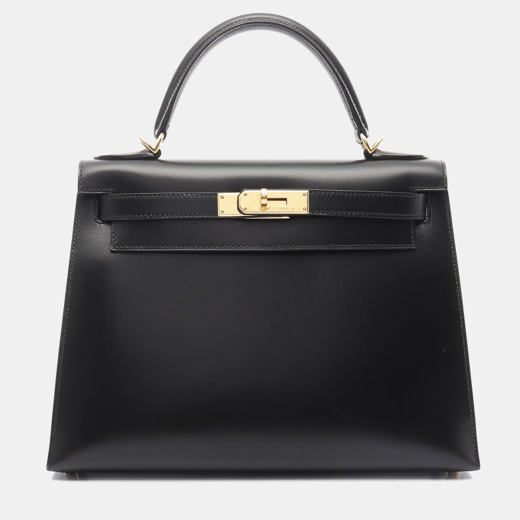 

Hermes Kelly 28 Black Box Calf Leather Top Handle Bag