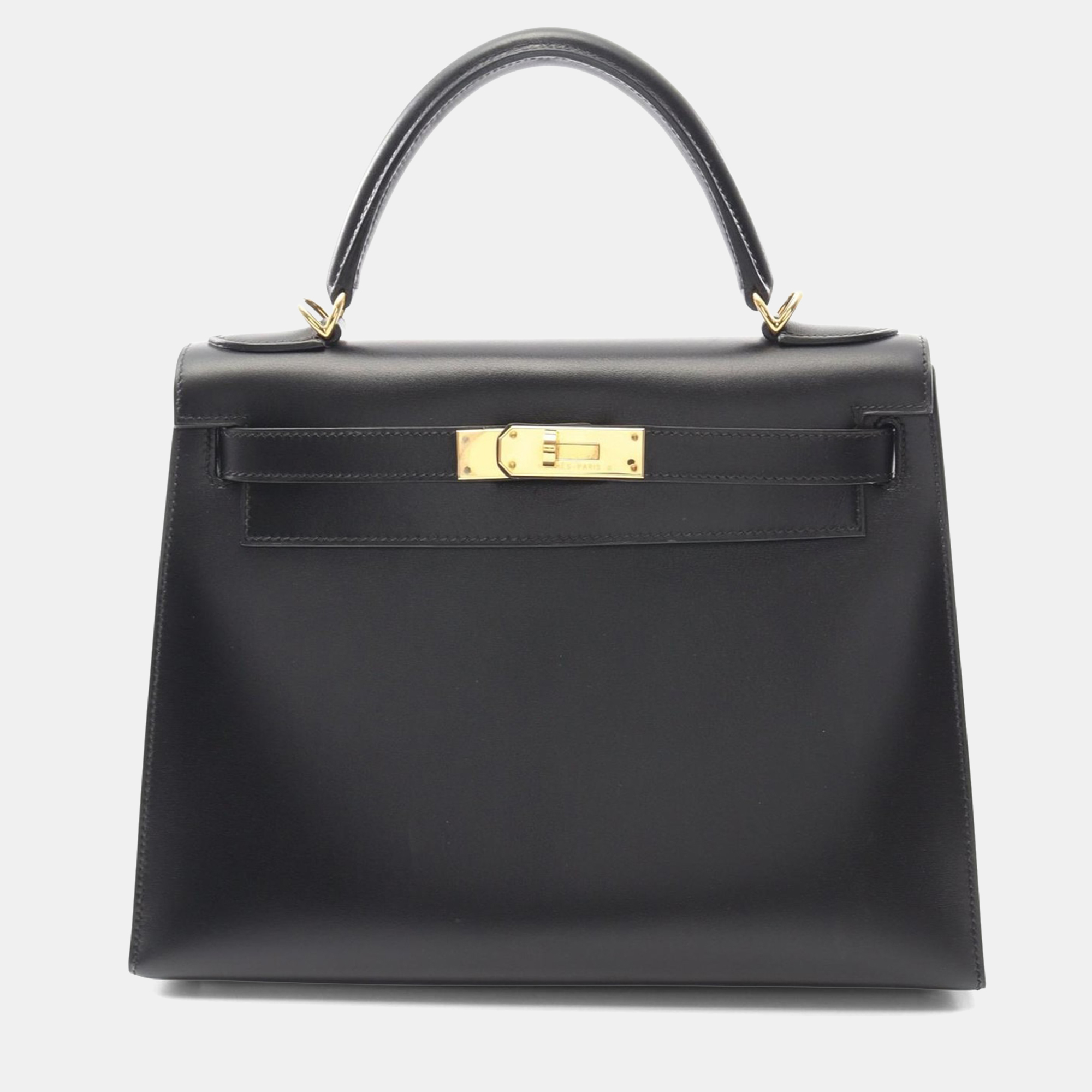 

Hermes Kelly 28 Black Box Calf Leather Top Handle Bag