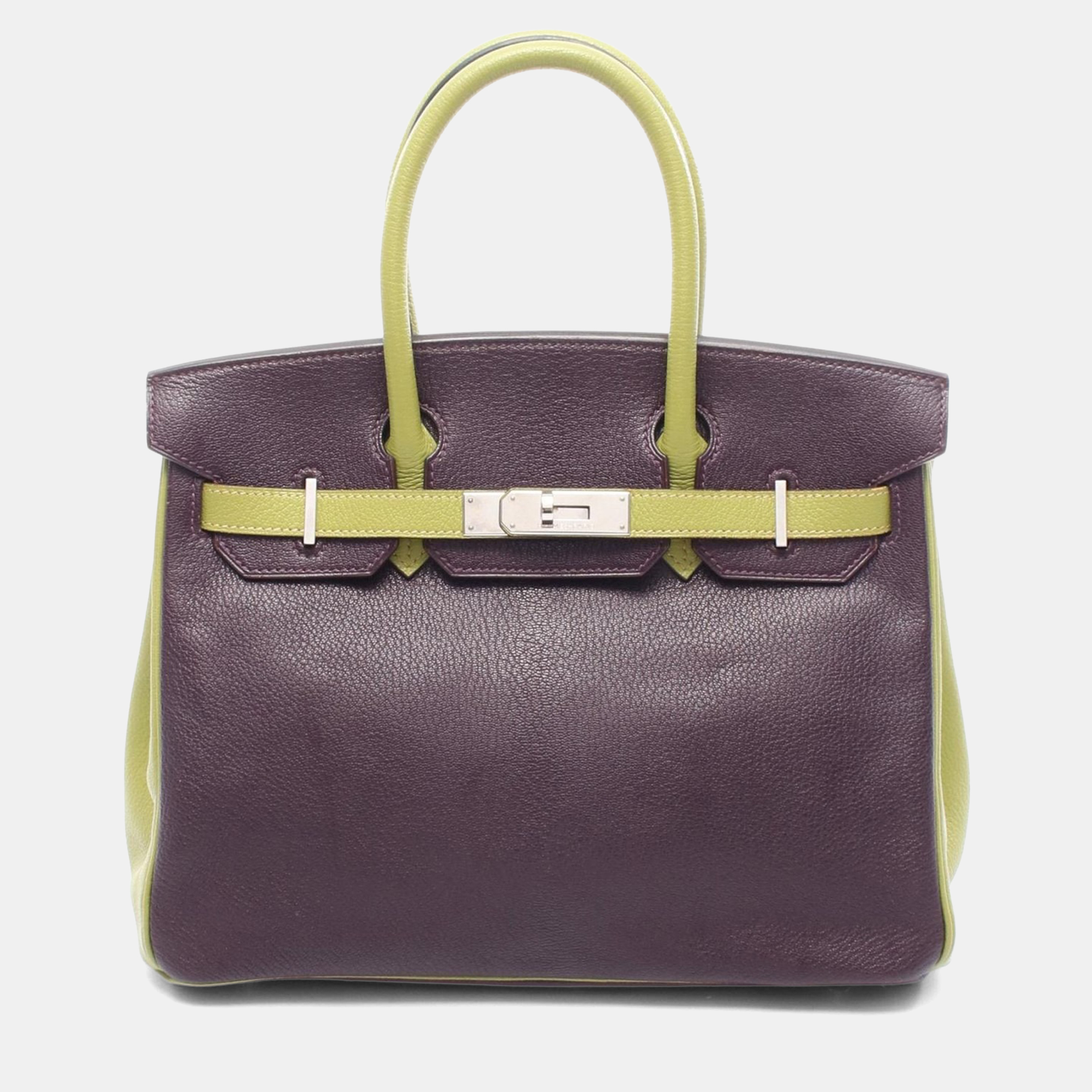 

Hermes Birkin 30 Prune/Anis Green Chevre Leather Tote Bag