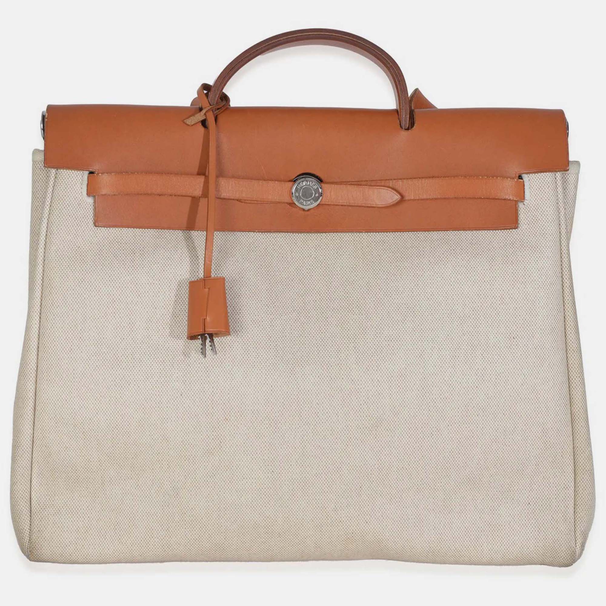 

Hermes Natural Toile Vache Calfskin Herbag, Beige
