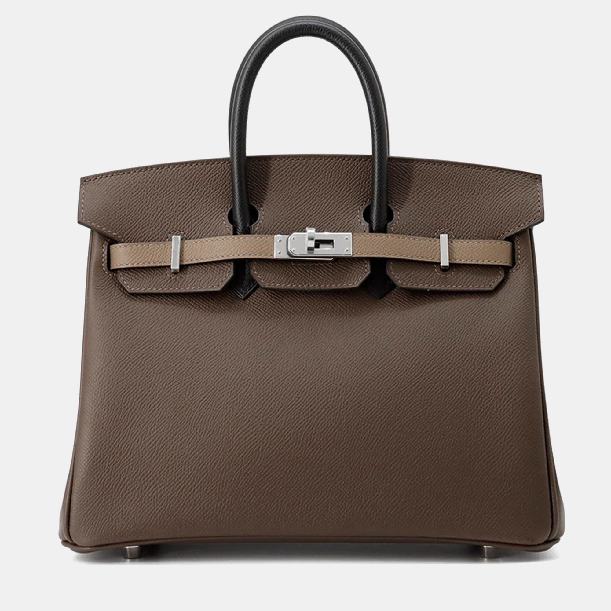 Pre-owned Hermes Birkin Tricolor Etoupe Epsom Tote 25 In Brown