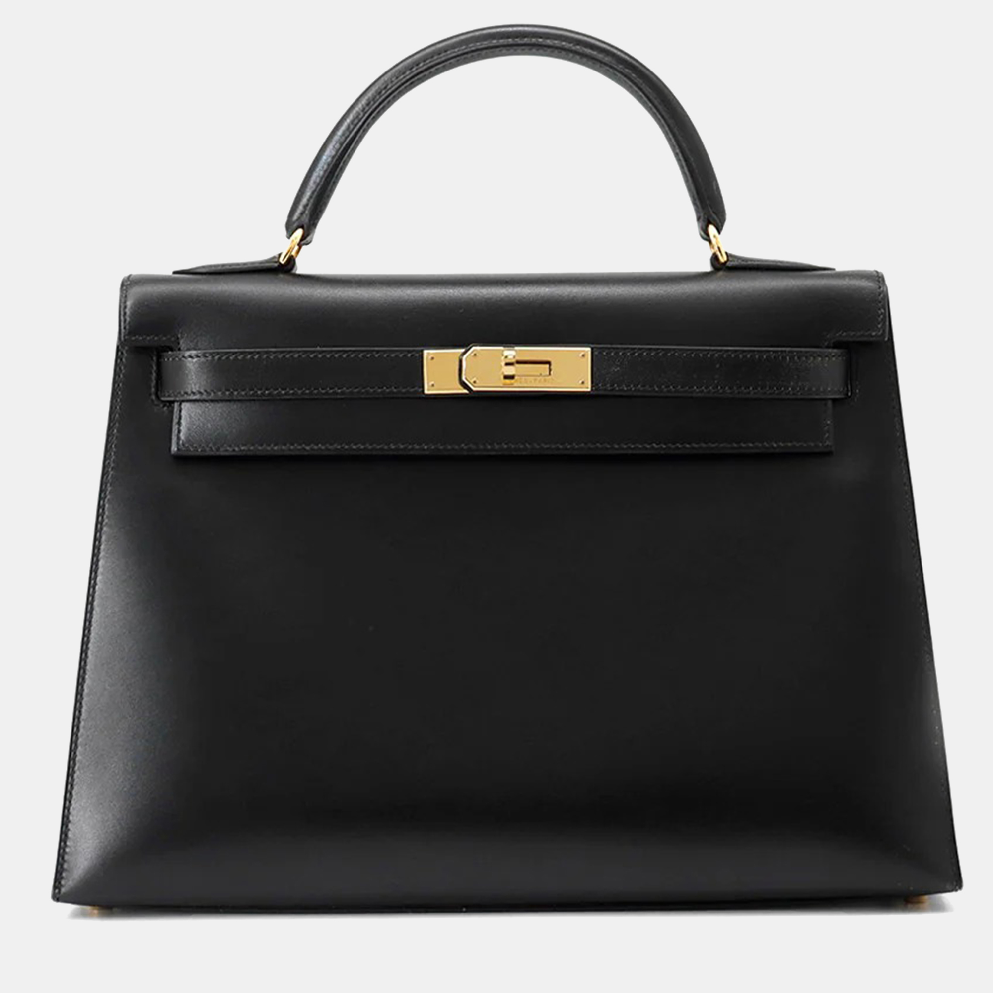 

Hermes Kelly Sellier Black Box Calf Leather Handbag 32