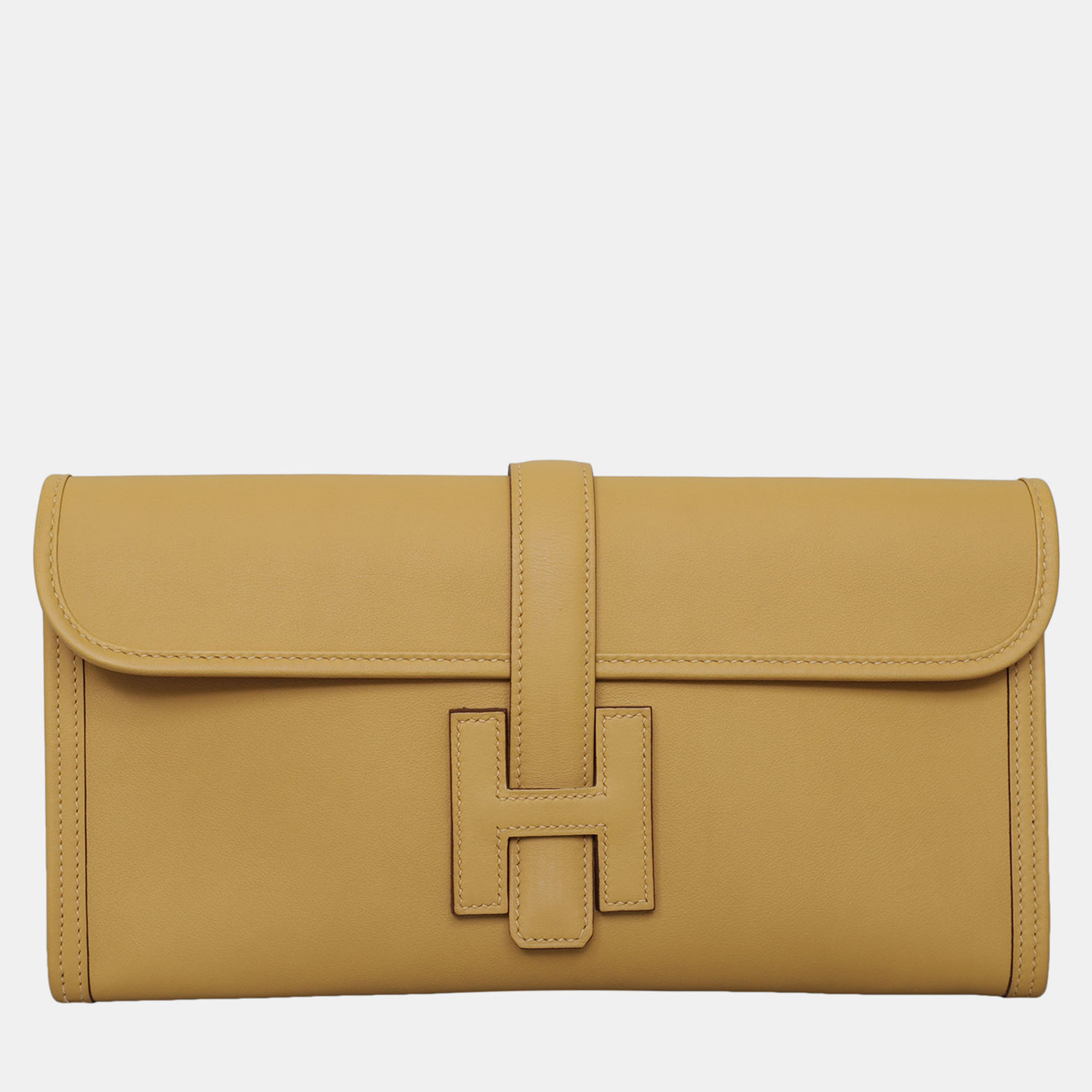 Pre-owned Hermes Swift Leather Jige Clutch In Brown