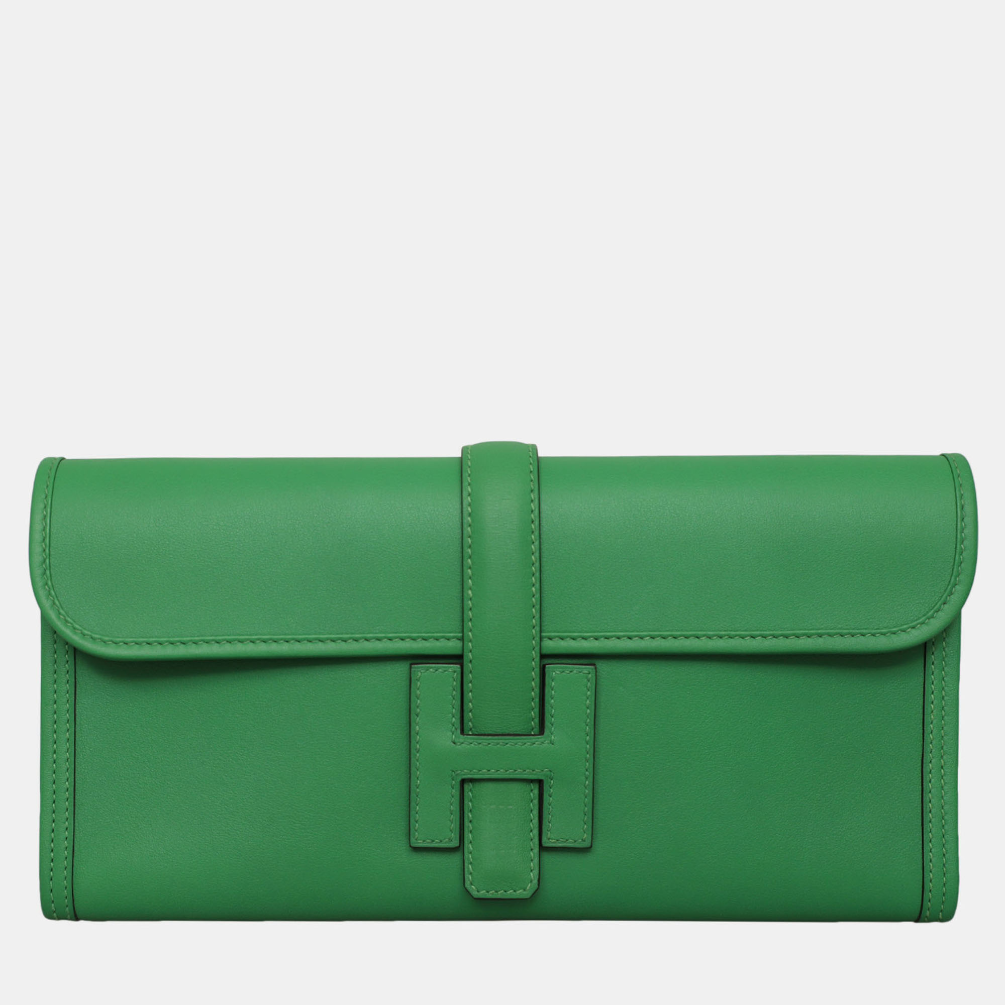 Pre-owned Hermes Swift Leather Jige Clutch In Green