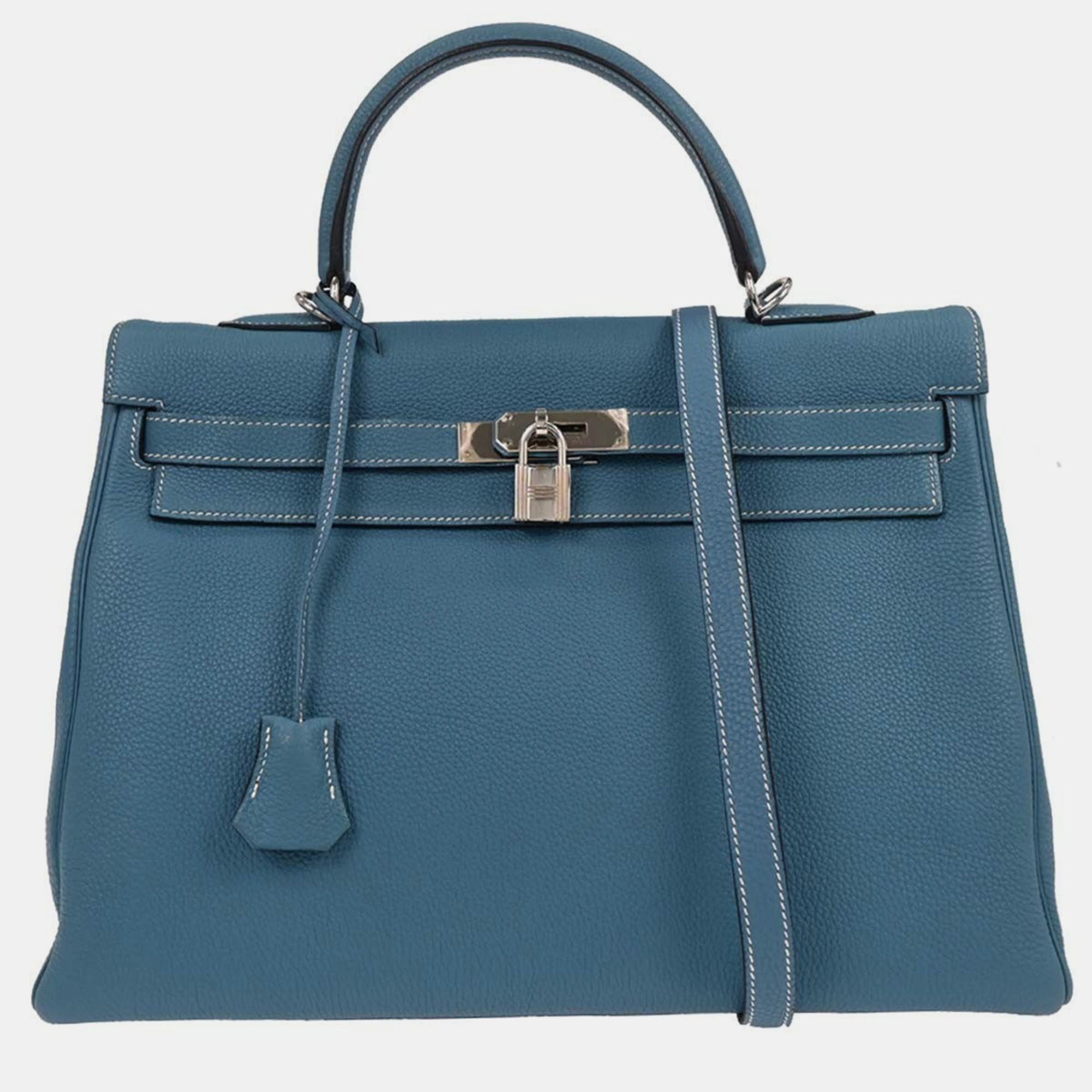 

Hermes Blue Jean Togo Kelly 35 Retourne 2way Handbag