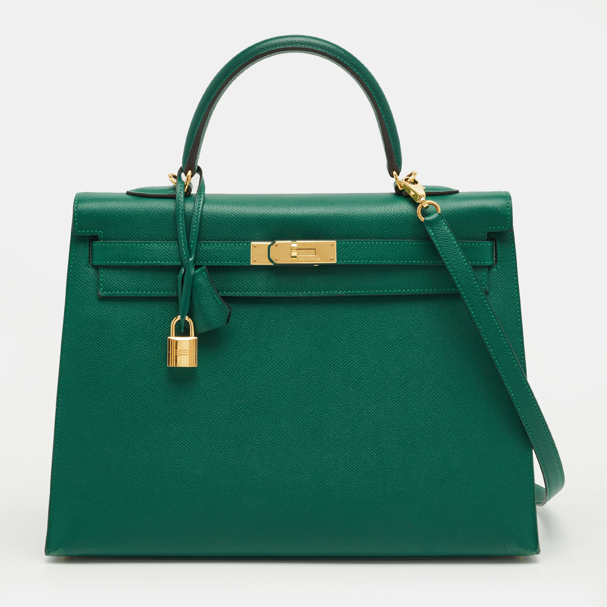 

Hermes Malachite Epsom Leather Gold Finish Kelly Sellier 35 Bag, Green