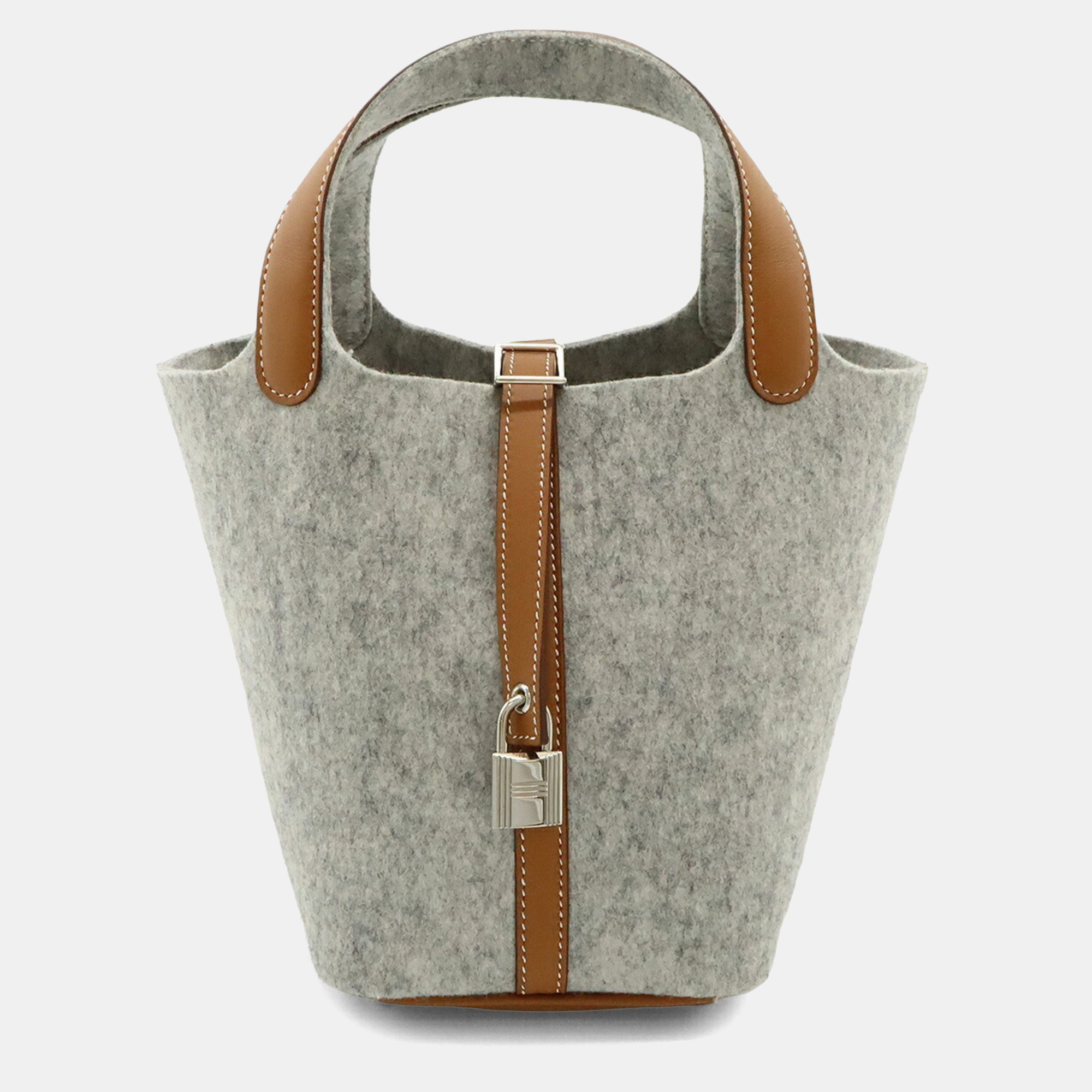 

Hermes Picotin Lock Pm Handbag/Tote Bag In Felt Swift Leather Gripere Gray Gold, Grey