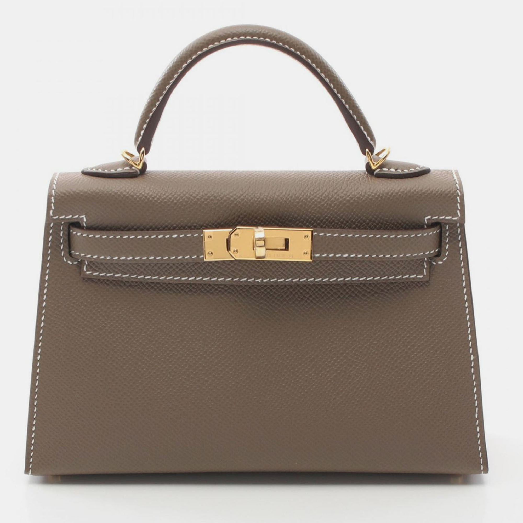

Hermes Kelly Mini Etoupe Grey Epsom Leather Shoulder Bag, Brown