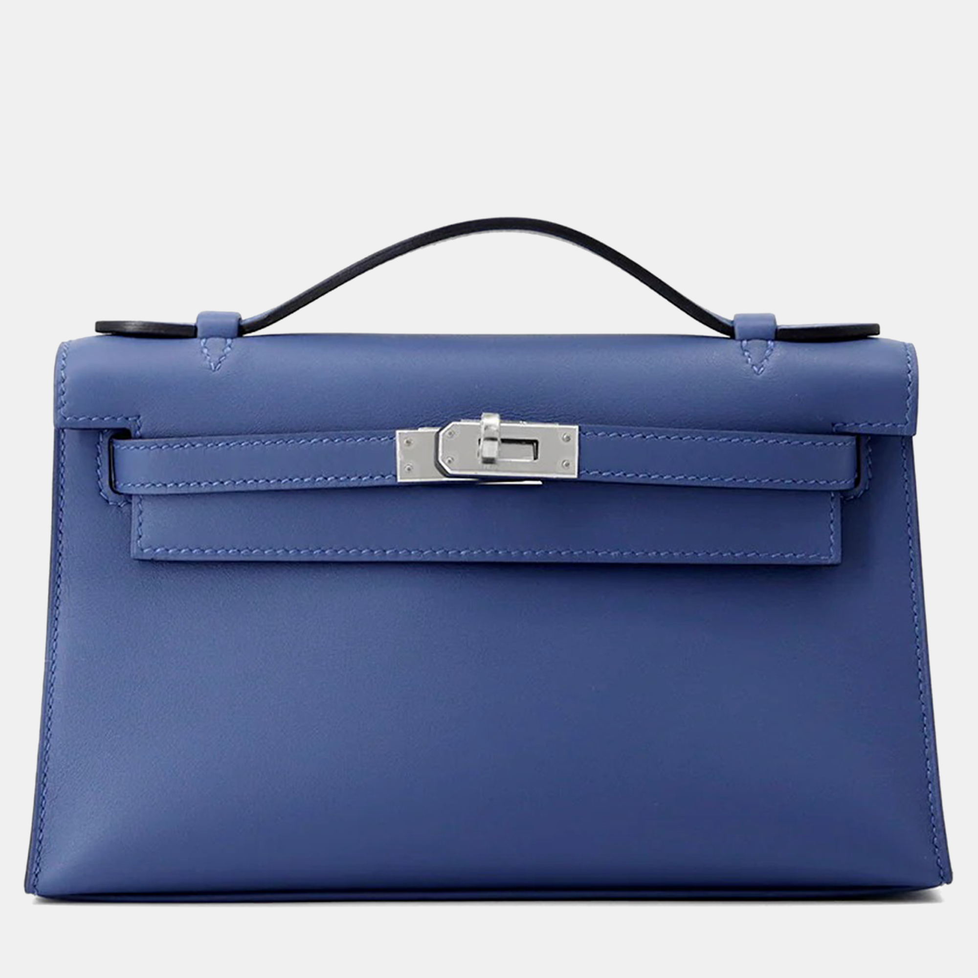 Pre-owned Hermes Pochette Kelly Blue Tie Swift Leather