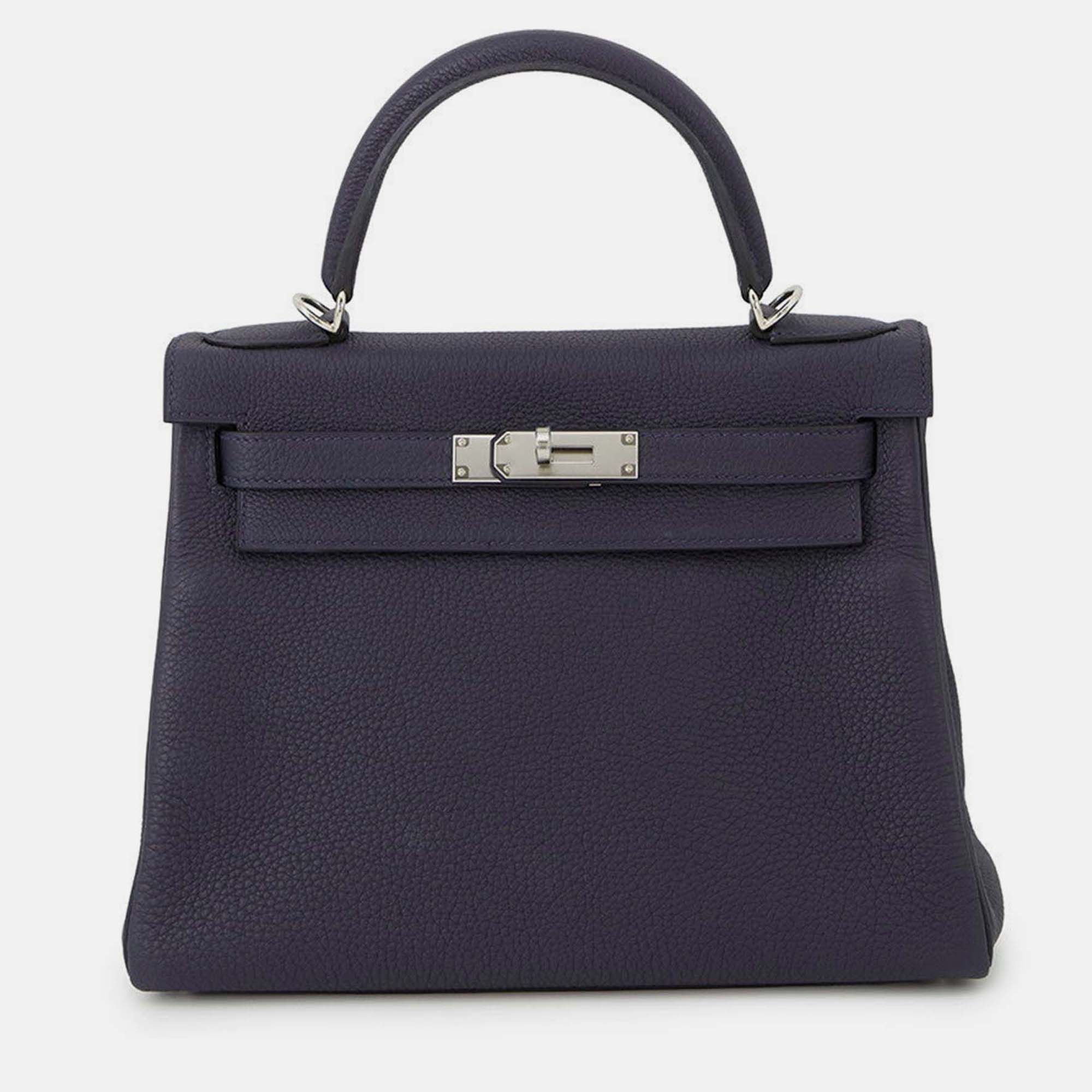 

Hermes Kelly Retourne Blue Nuit Togo Leather 28 Handbag
