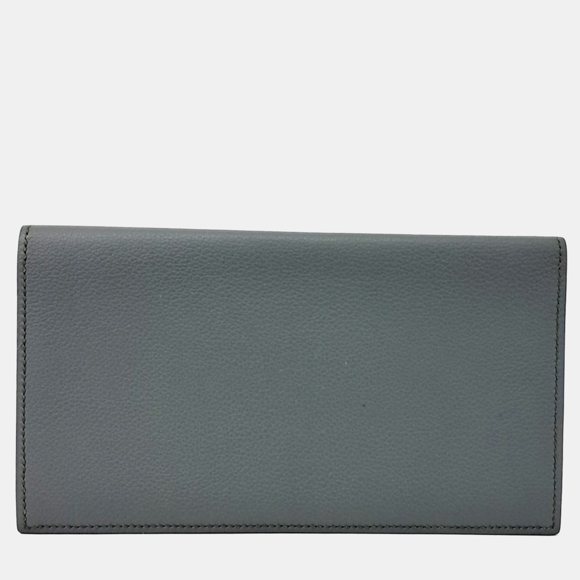 Pre-owned Hermes Grey Leather Mc2 Fleming Jungle Long Wallet In Gray