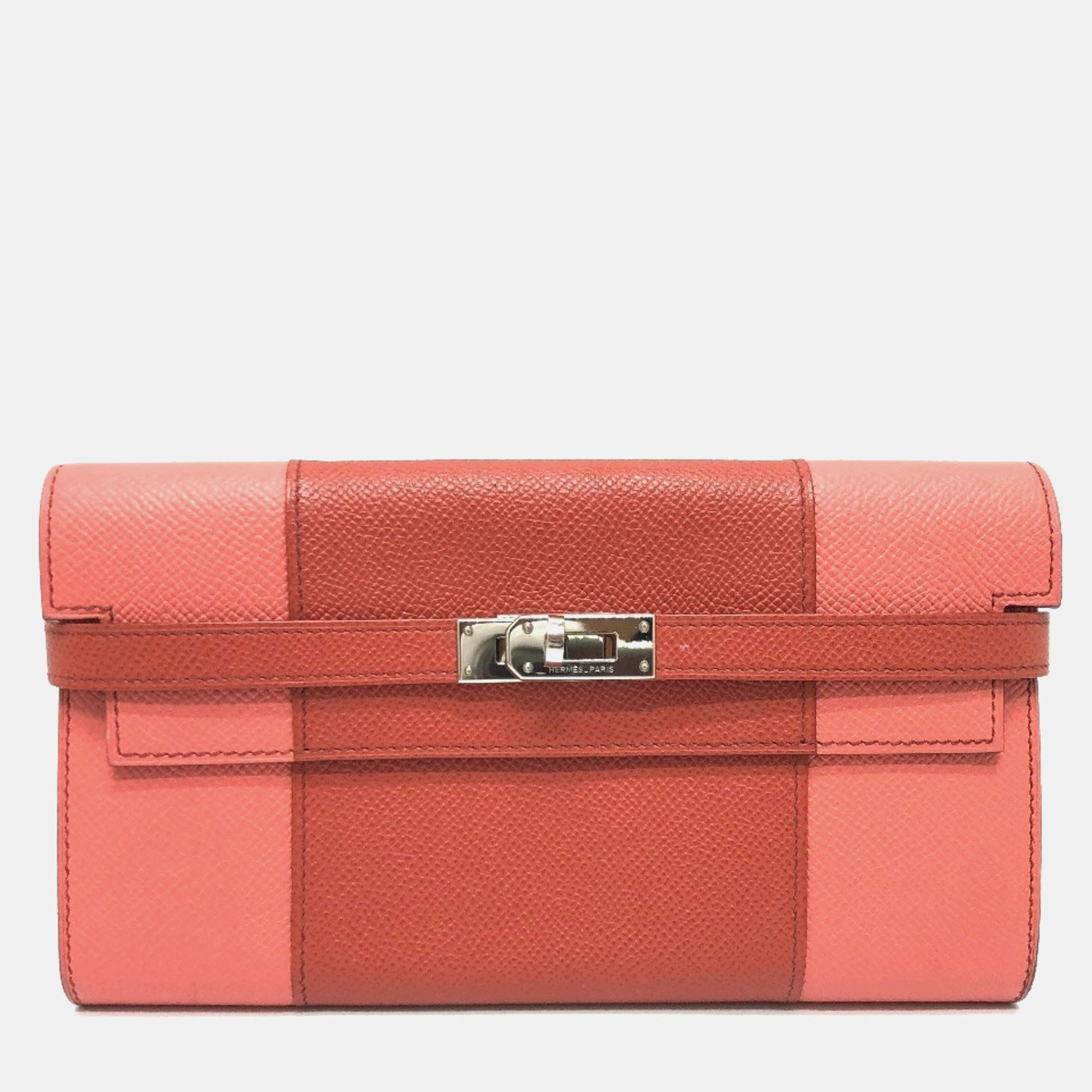 Pre-owned Hermes Kelly Pink Epsom Flag Long Wallet