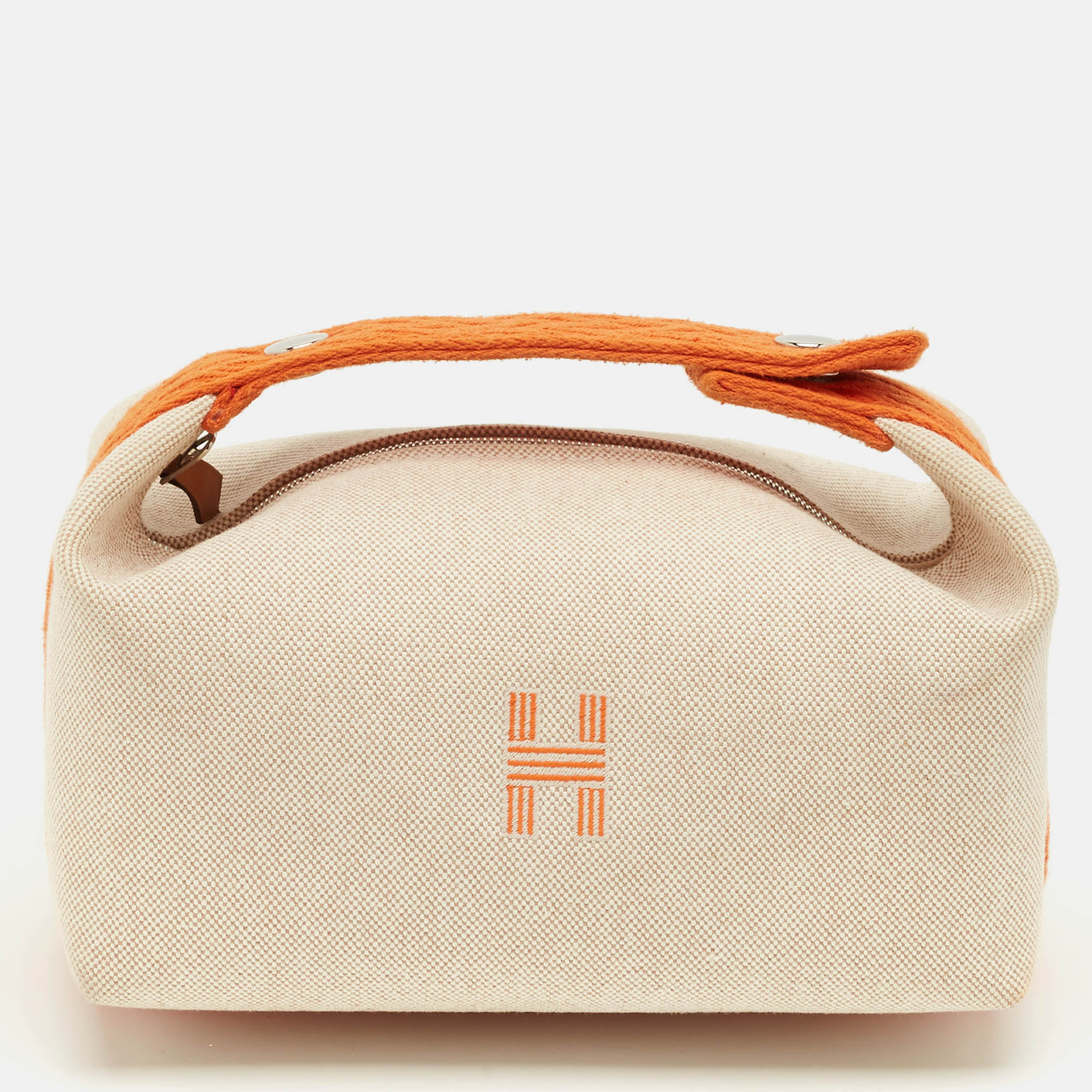 

Hermes Natural/Orange Canvas  Bride-a-Brac Pouch, Beige