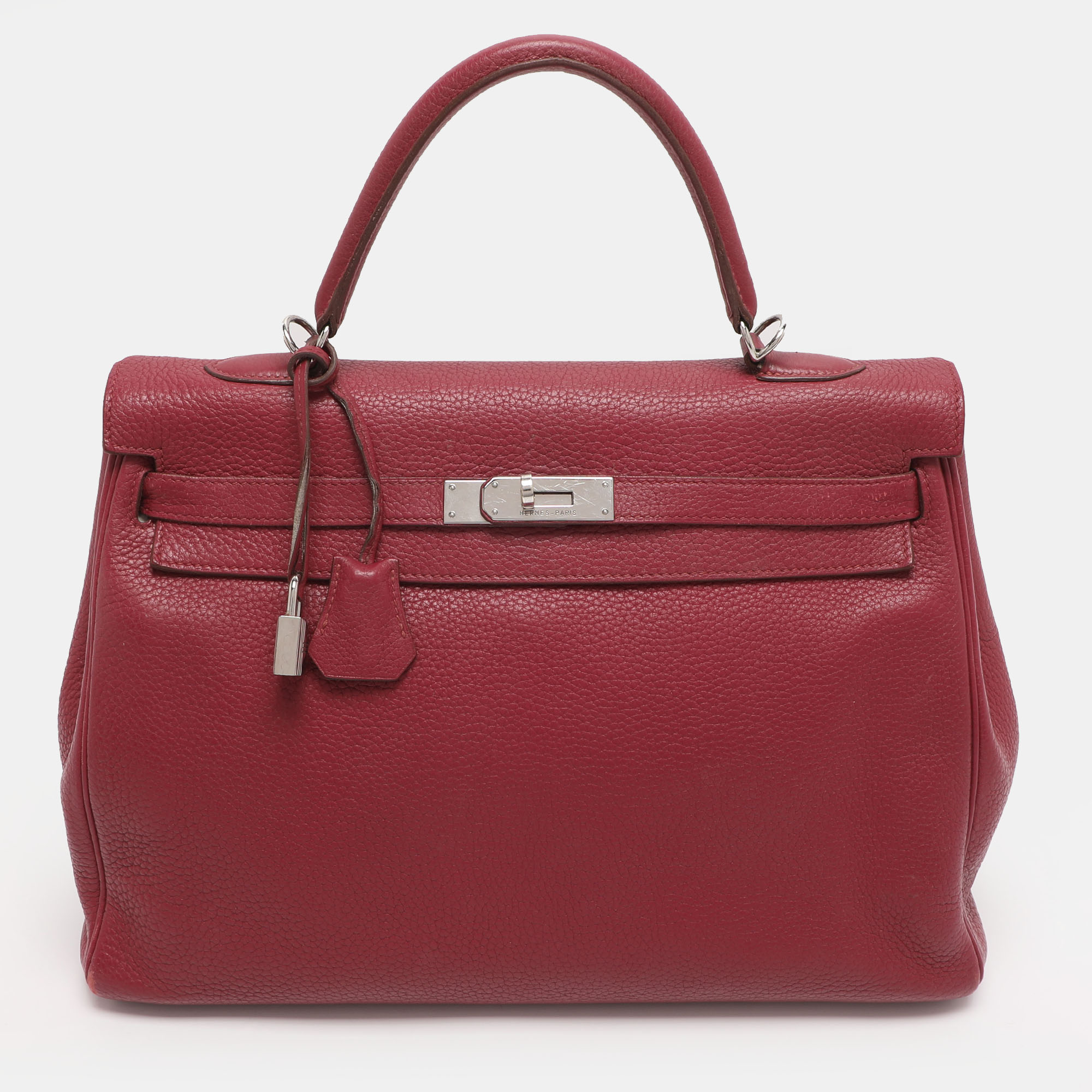 Pre-owned Hermes Tosca Taurillon Clemence Leather Palladium Finish Kelly Retourne 35 Bag In Pink