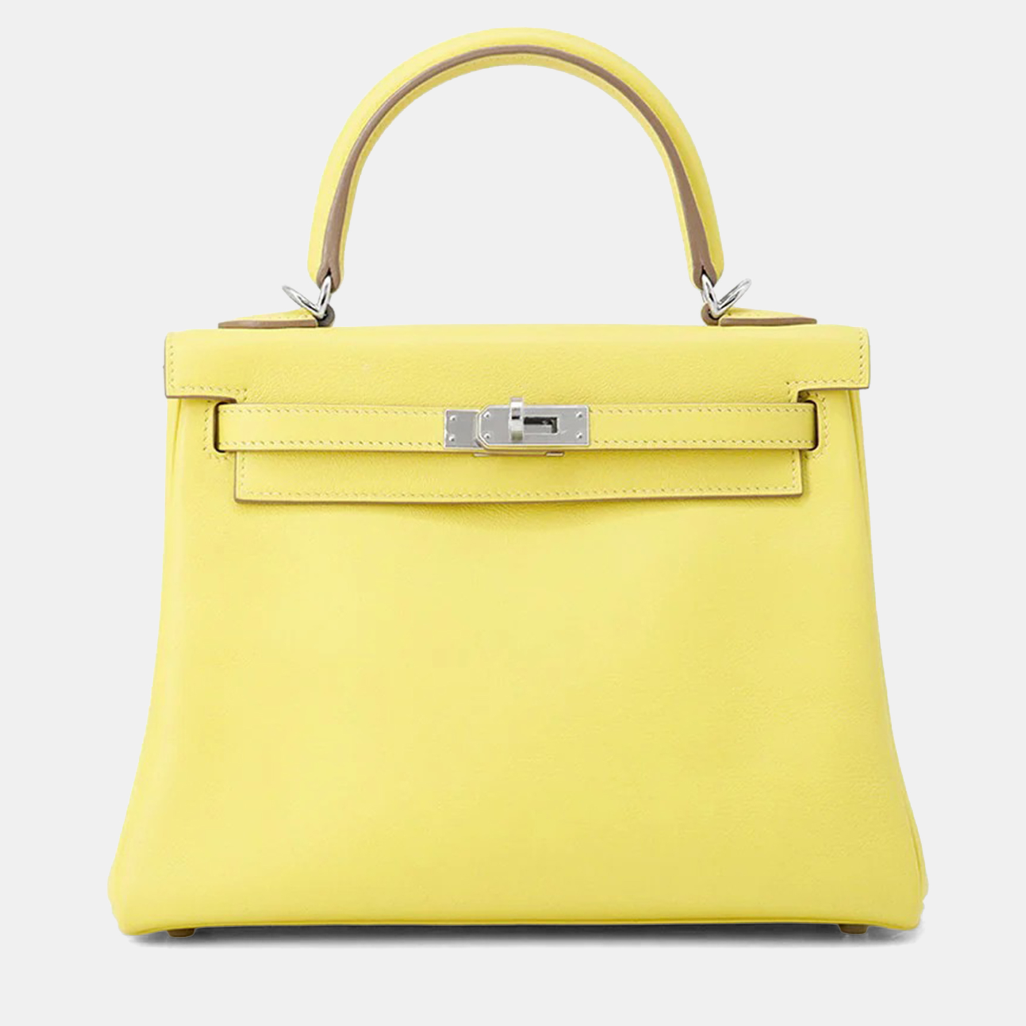 Pre-owned Hermes Kelly Size 25 Retourne Lime Swift Leather Bag In Yellow