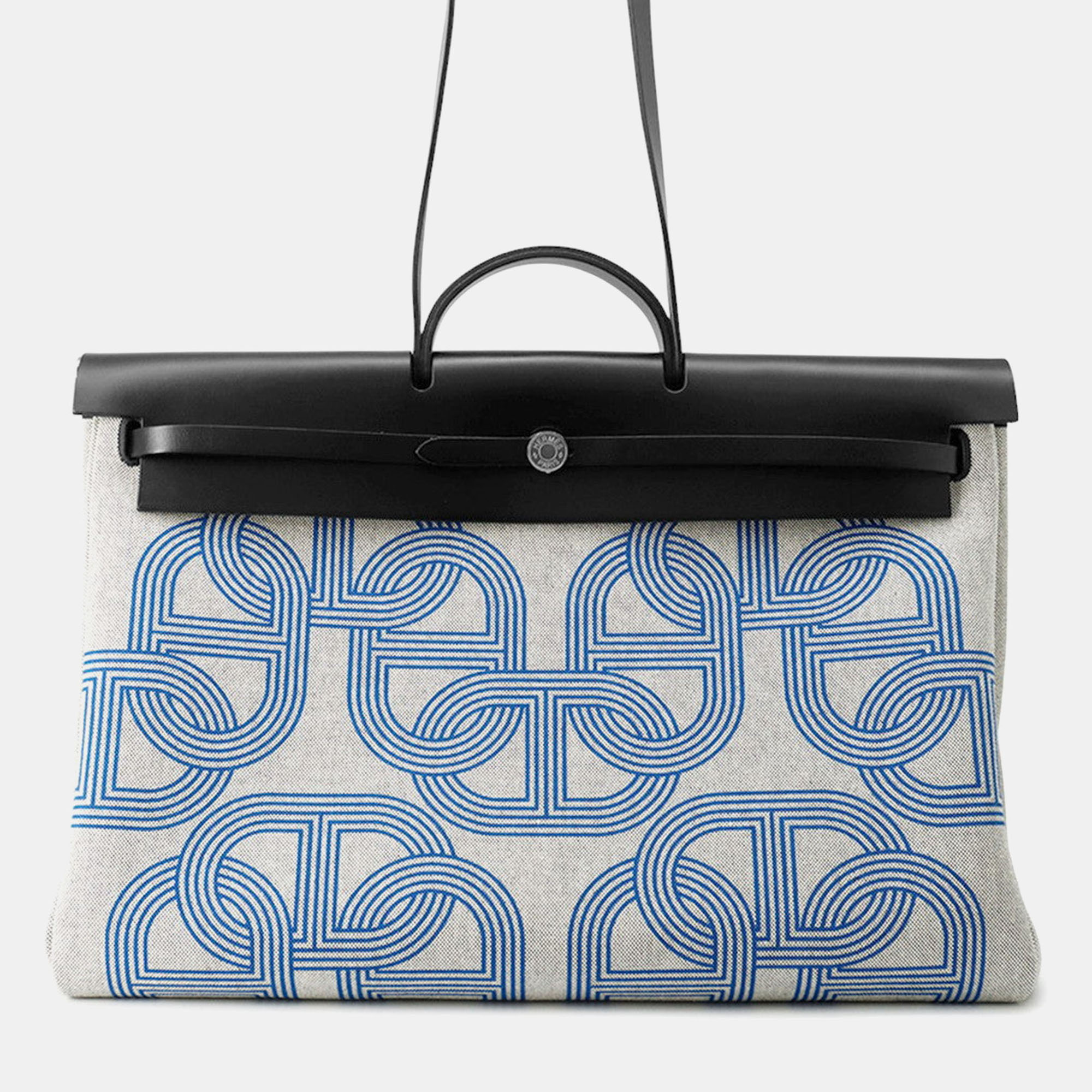 

Hermes Herbag Zip Letournet Cabin Ecru/Blue Zellige/Black Toile Military Vache Hunter Leather Size