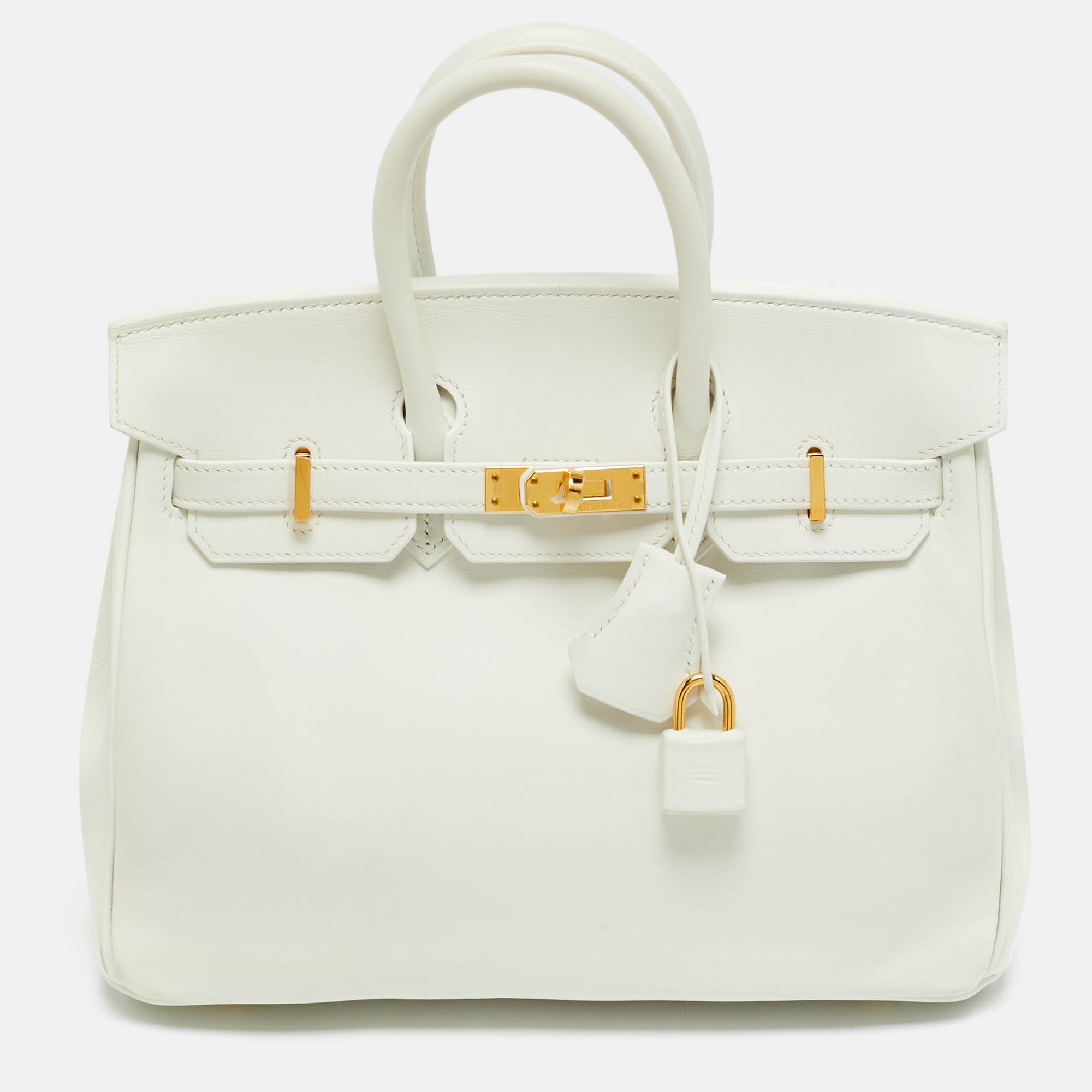

Hermes New White Swift Leather Gold Finish Birkin 25 Bag