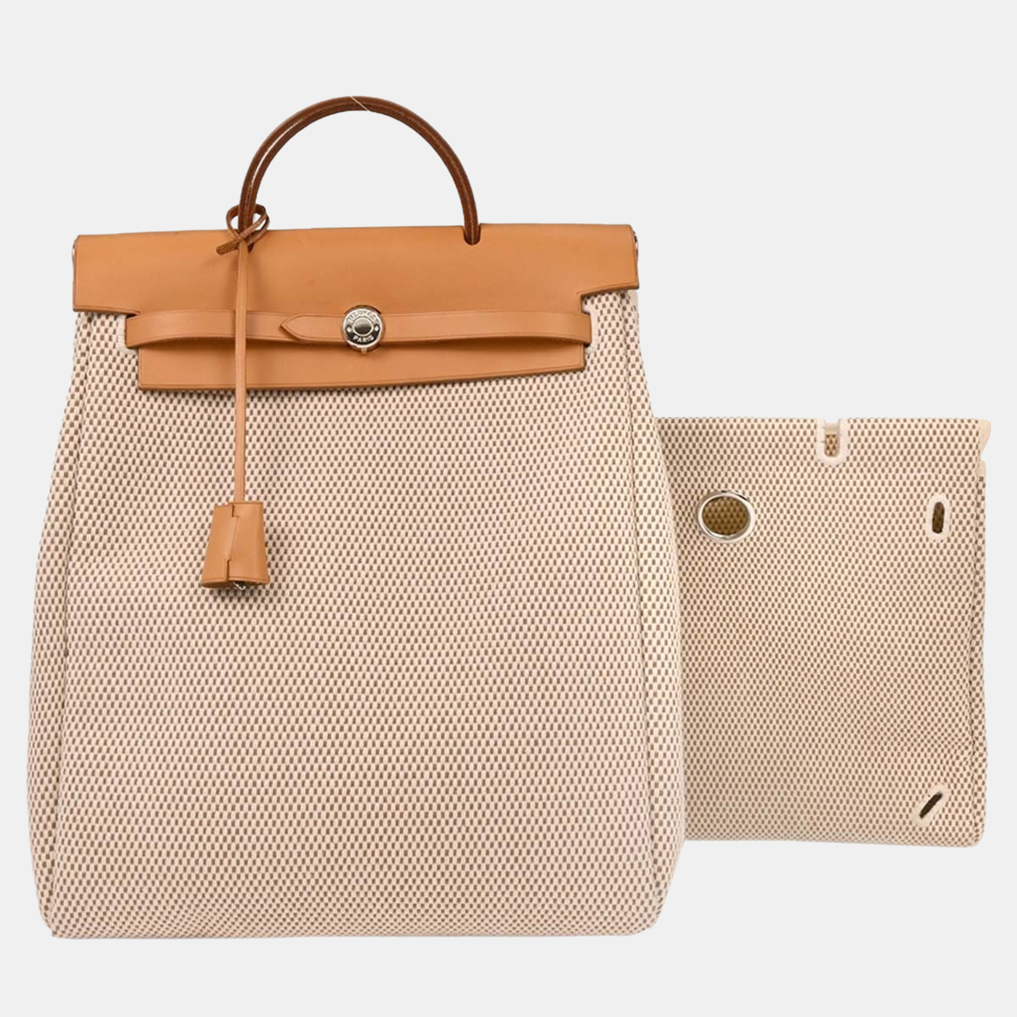 Pre-owned Hermes Beige Toile Gm Herbag A Dos Backpack In Sand