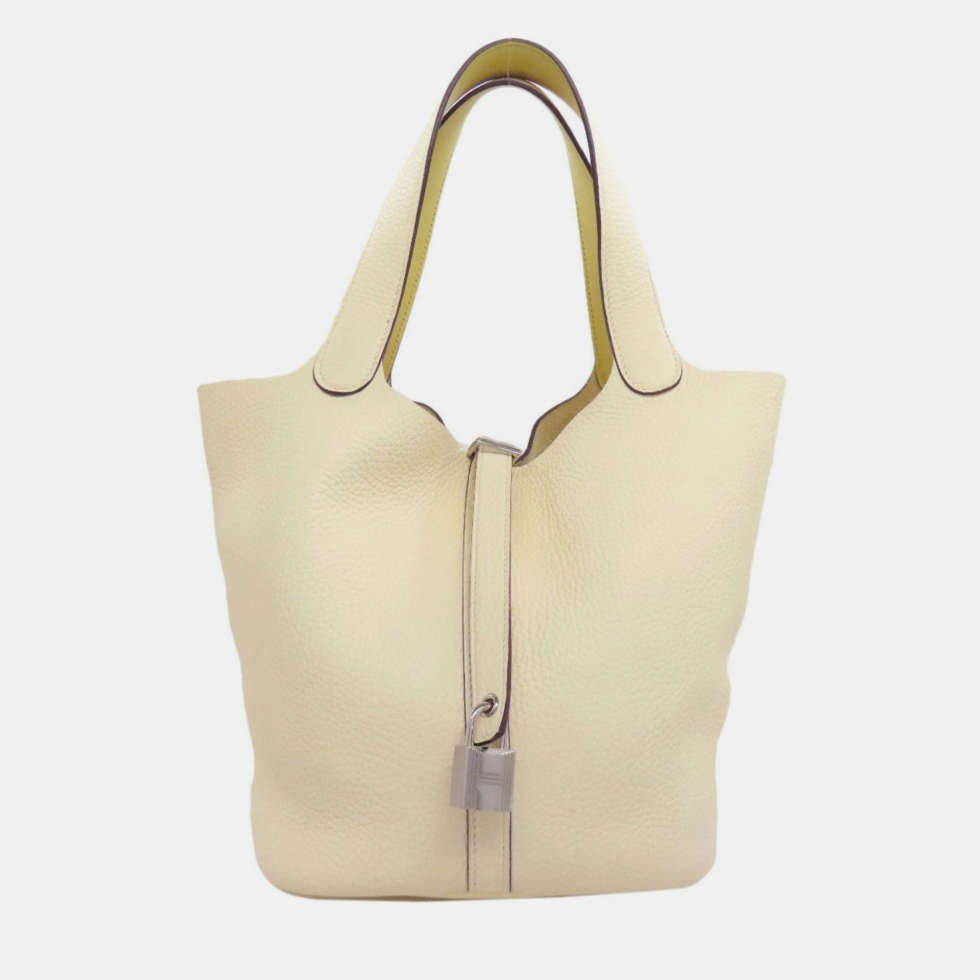 Pre-owned Hermes Picotin Lock 22 Handbag In Taurillon Clemence Leather In White