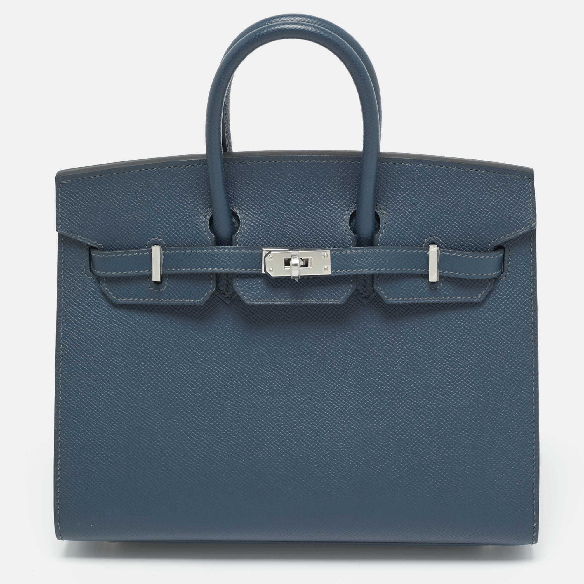 

Hermes Bleu de Prusse Epsom Leather Palladium Finish Birkin Sellier 25 Bag, Blue