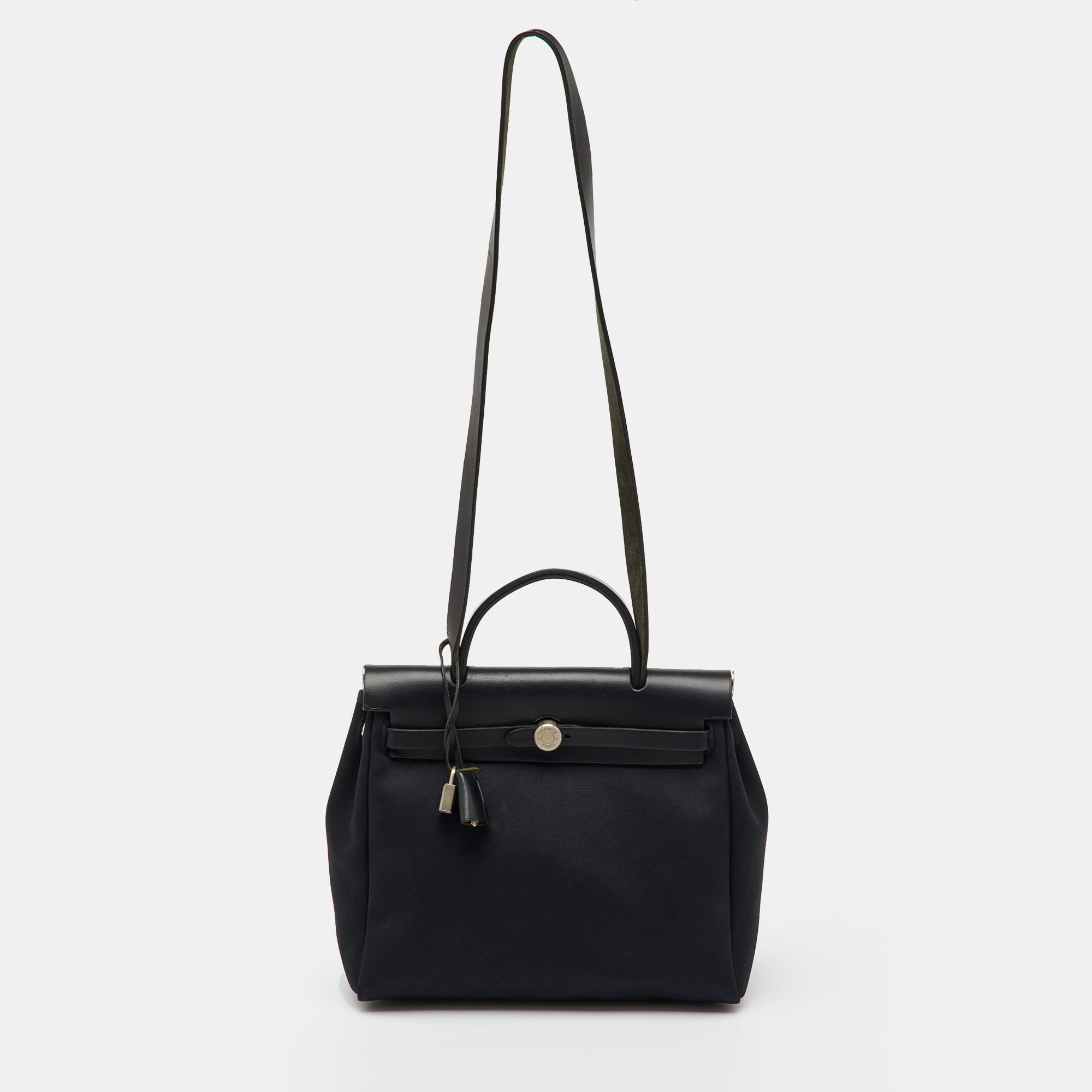 Pre-owned Hermes Black Toile Canvas And Vache Hunter 2in1 Herbag 31 Bag