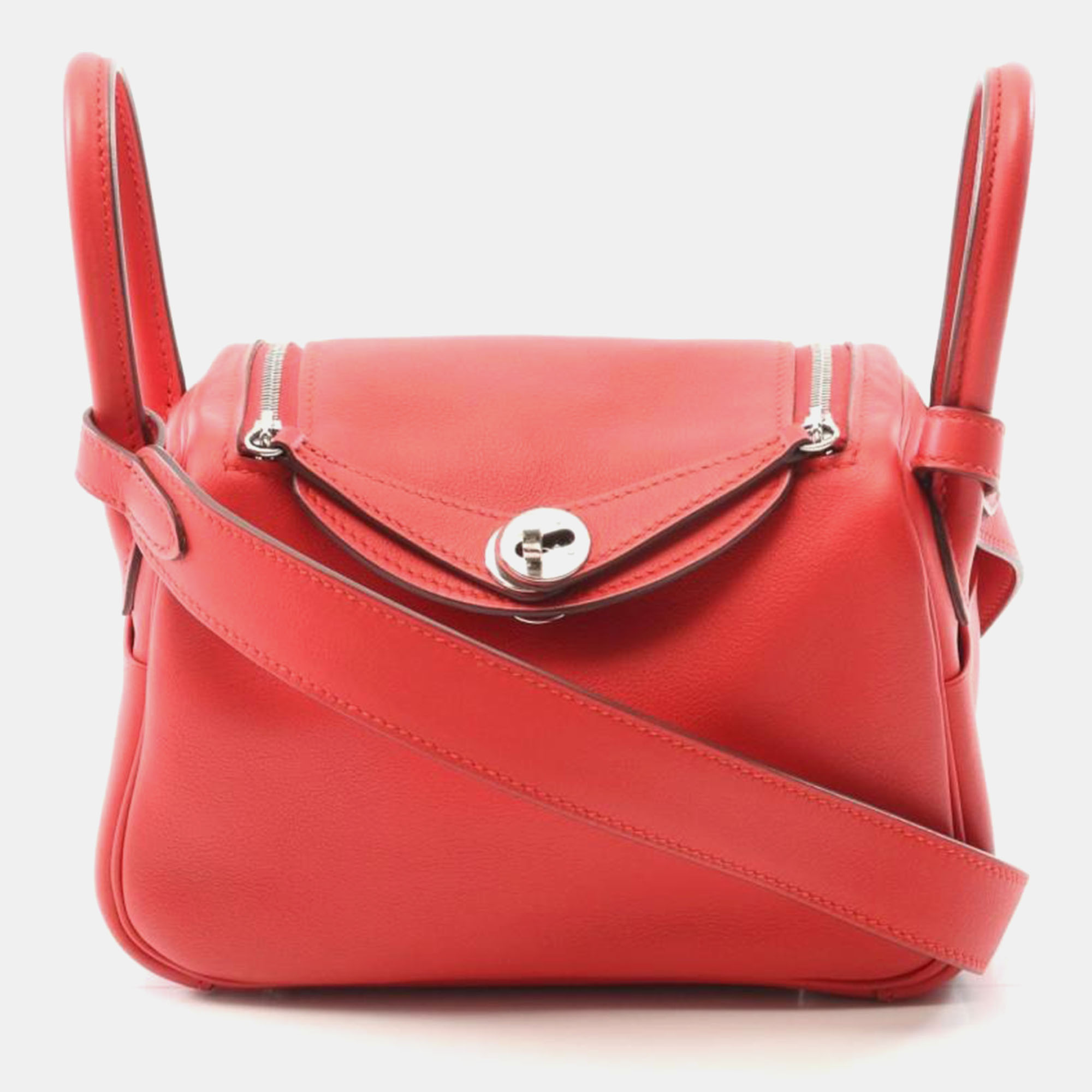 Pre-owned Hermes Lindy Mini Red Swift Leather Shoulder Bag