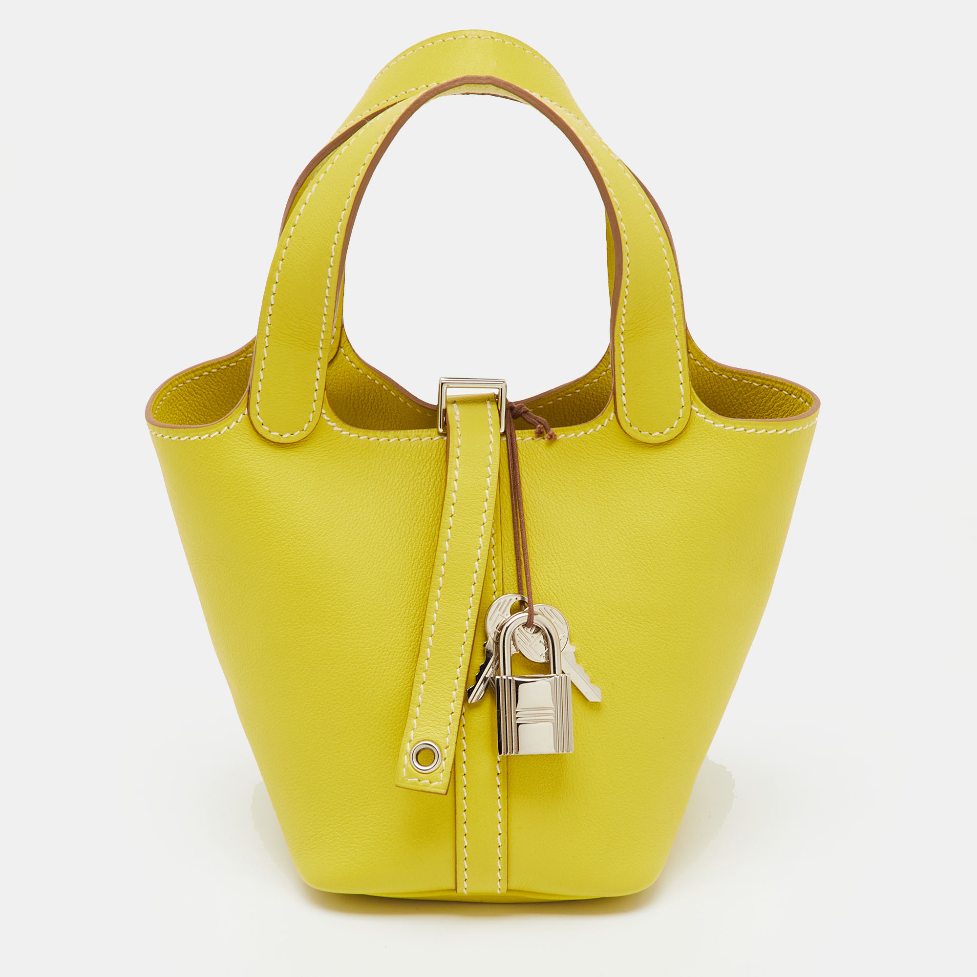 Pre-owned Hermes Lime Swift Leather Micro Picotin Lock Bag In Yellow