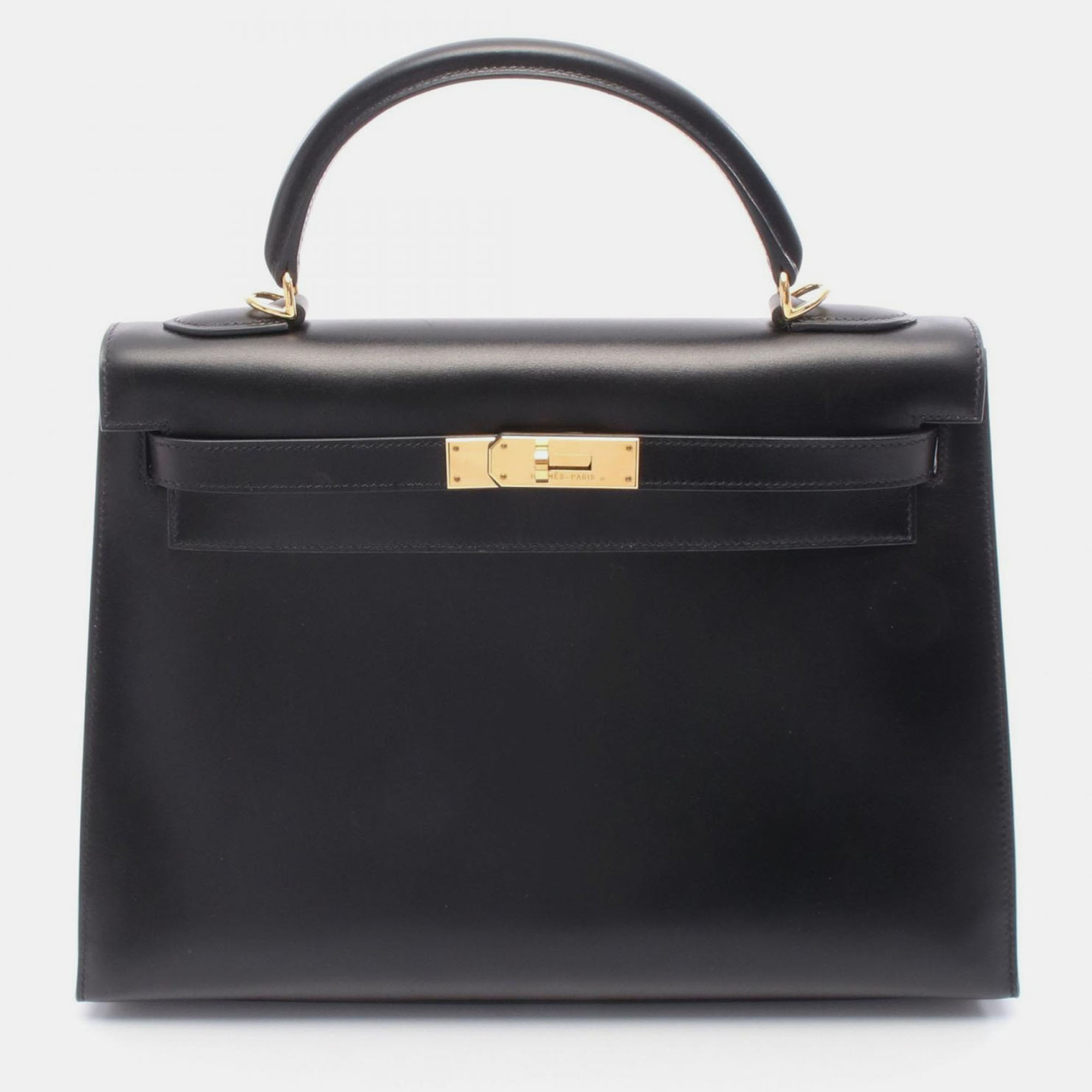 

Hermes Kelly 32 Black Box Calf Leather Tote Bag