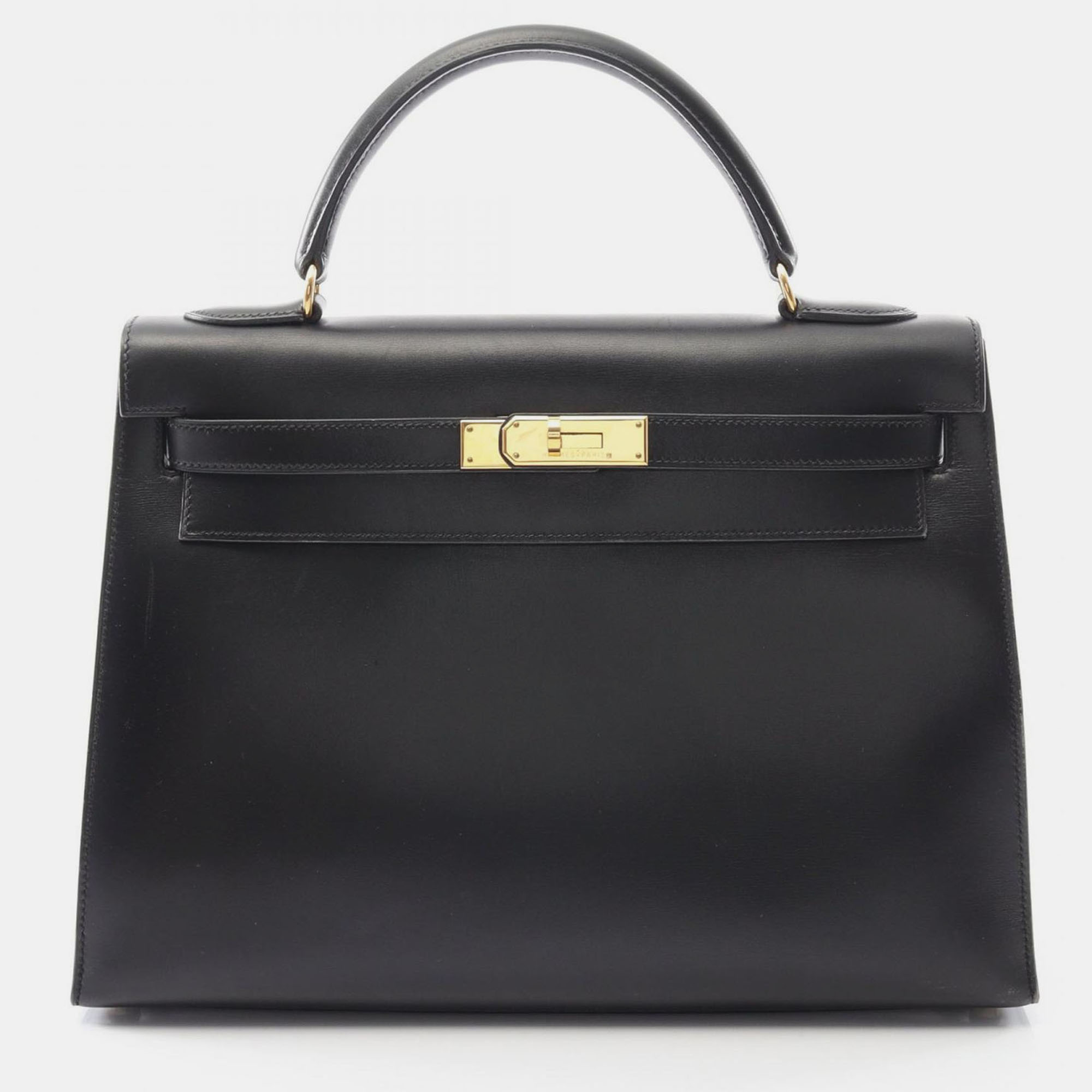 Pre-owned Hermes Kelly 32 Black Box Calf Leather Tote Bag