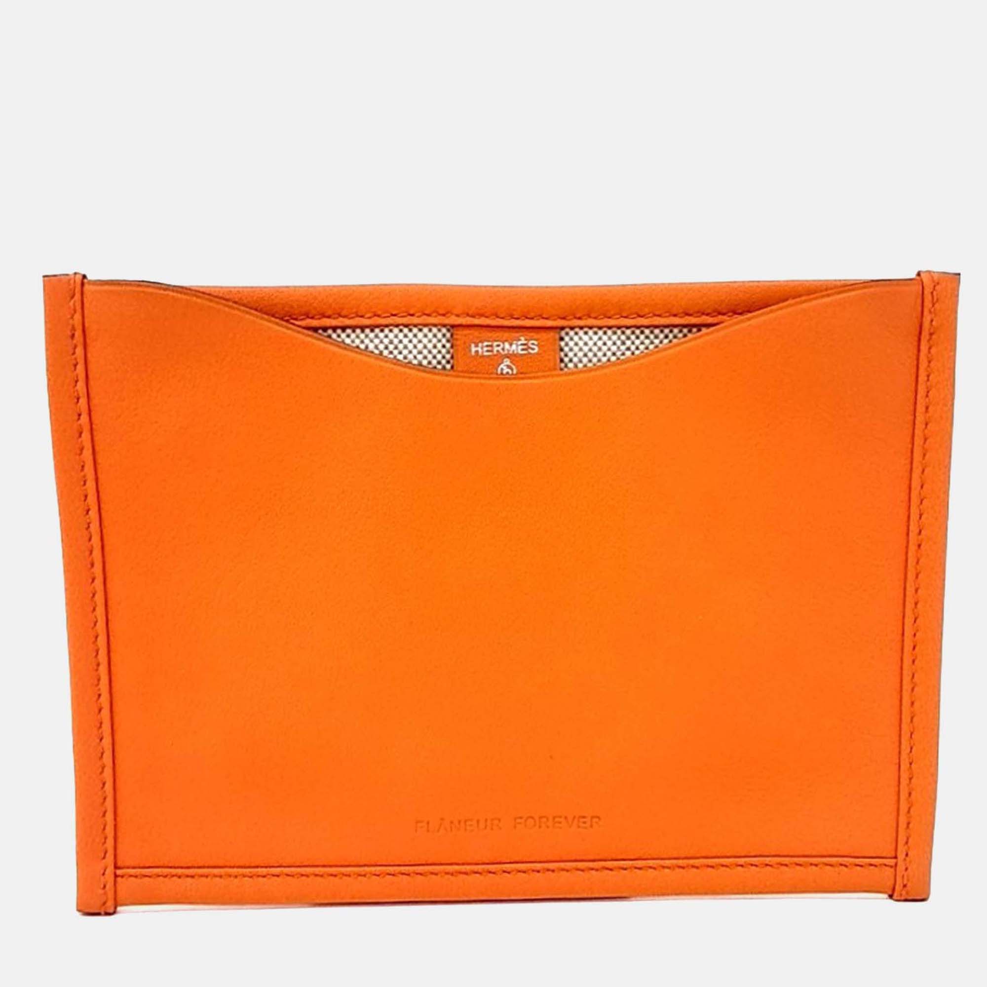 

Hermes Orange Leather Petit H Pocket