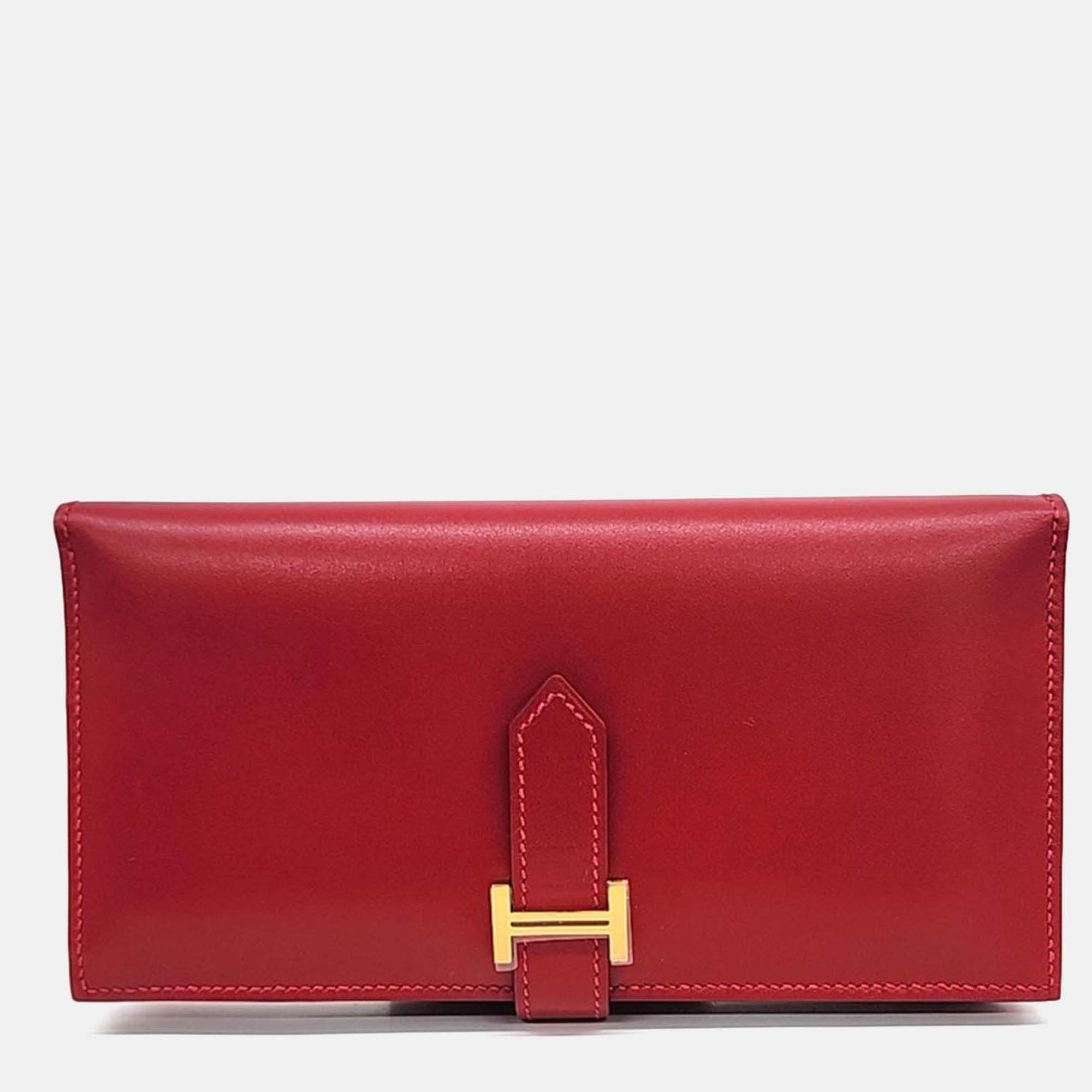 

Hermes Red Leather Bean Long Wallet