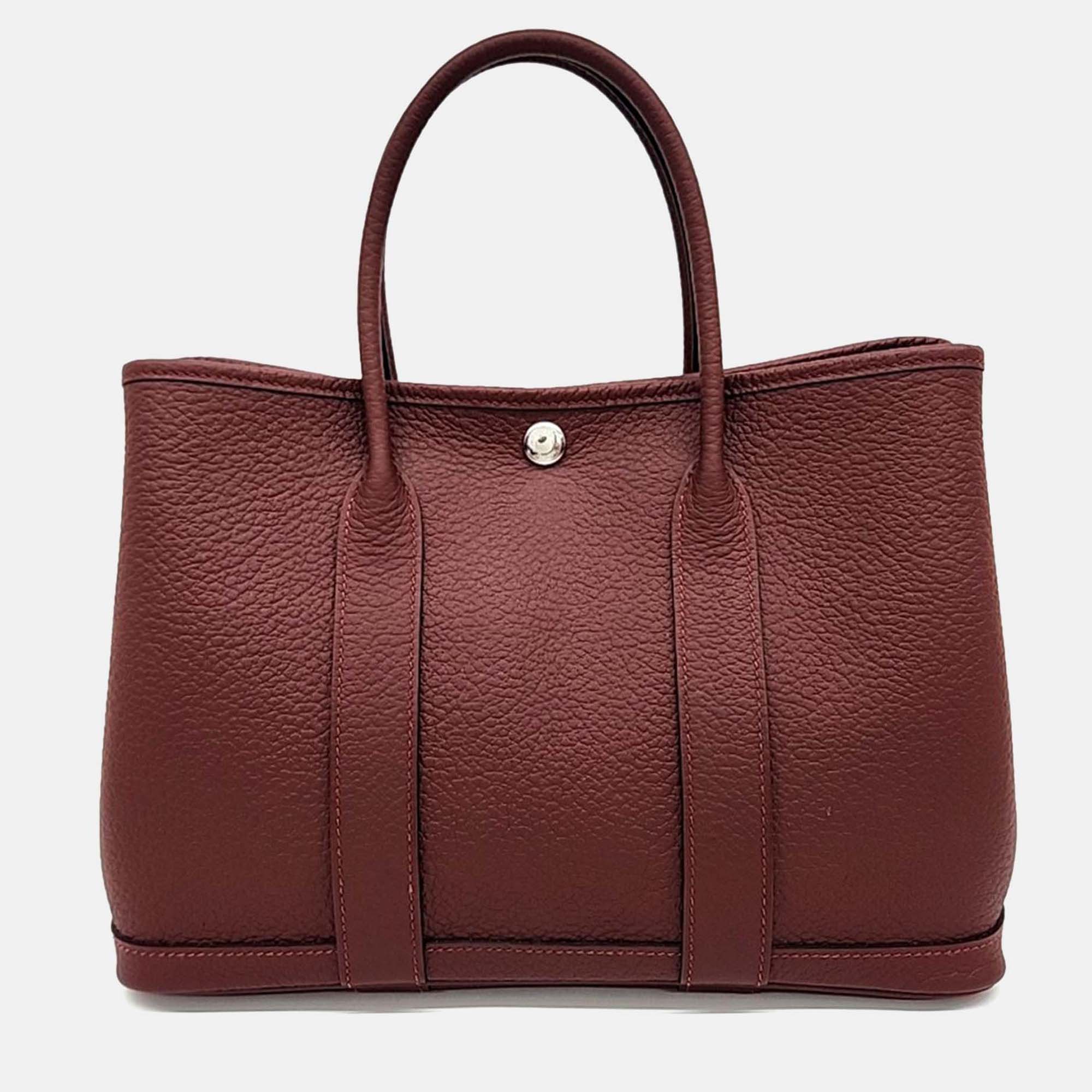 

Hermes Burgundy Leather Garden Party 30