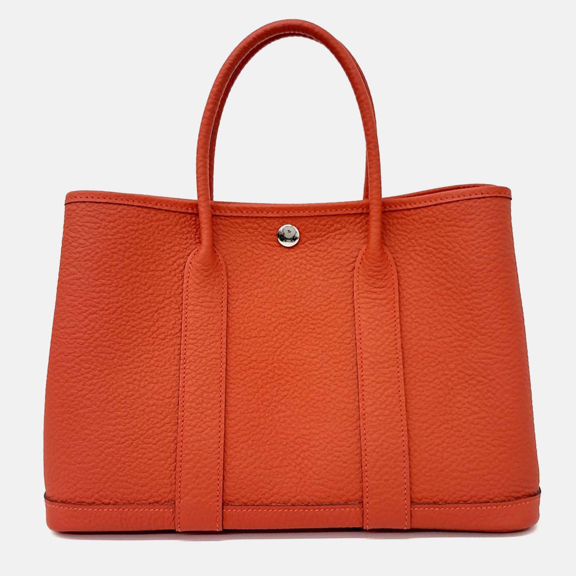 

Hermes Orange Leather Garden Party 30